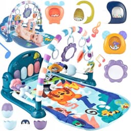 Productfoto van Baby Speelgym met Piano - Speelmat - Licht en Geluid - Voetpiano - Hangende Rammelaars - Spiegel - Voor Liggen, Trappelen en Grijpen - Vanaf 0 Maanden