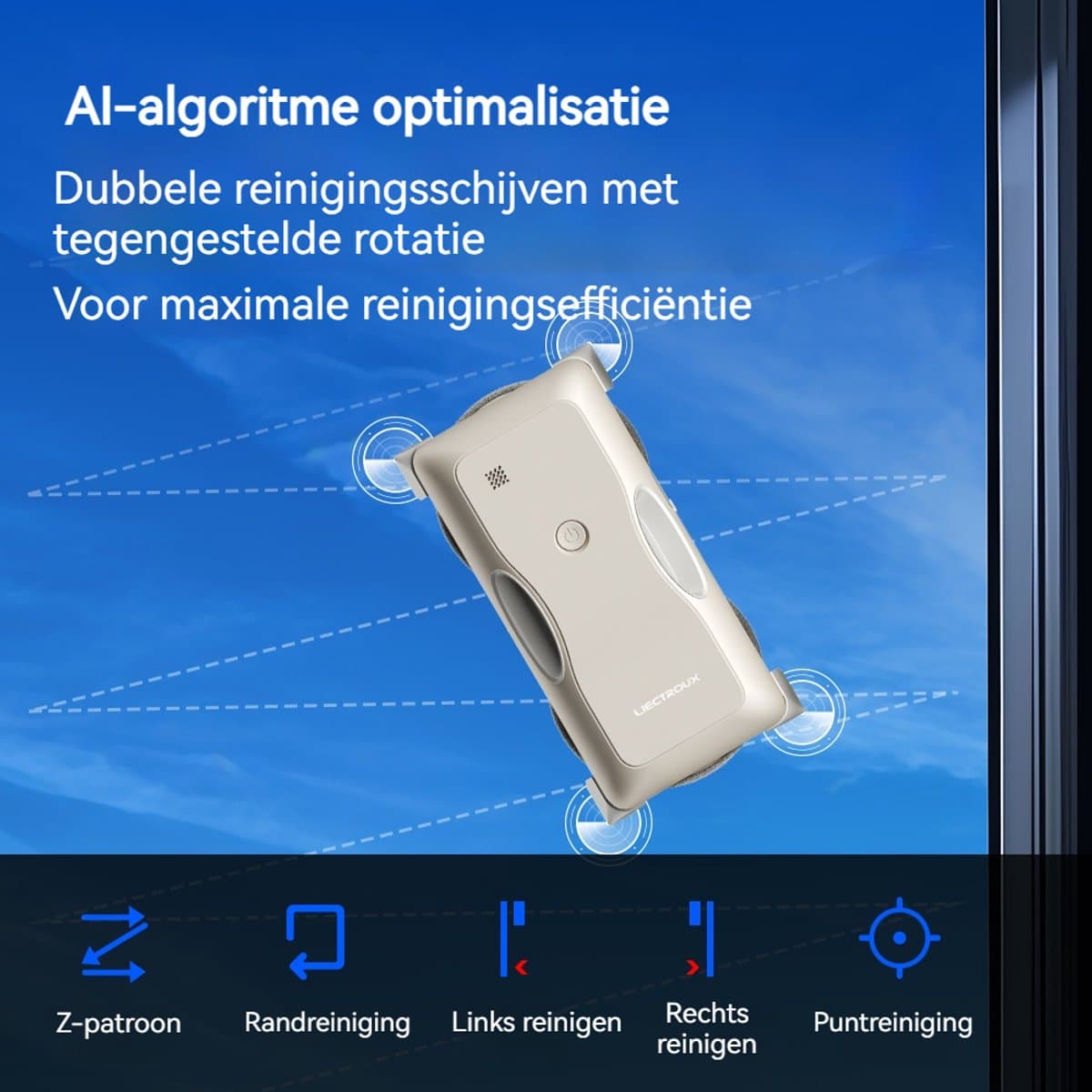 LIECTROUX G8 Raamrobot – Snelle Reiniging, Dubbele Waterspray, Bionische Wisser, AI Navigatie en Randdetectie thumbnail 4