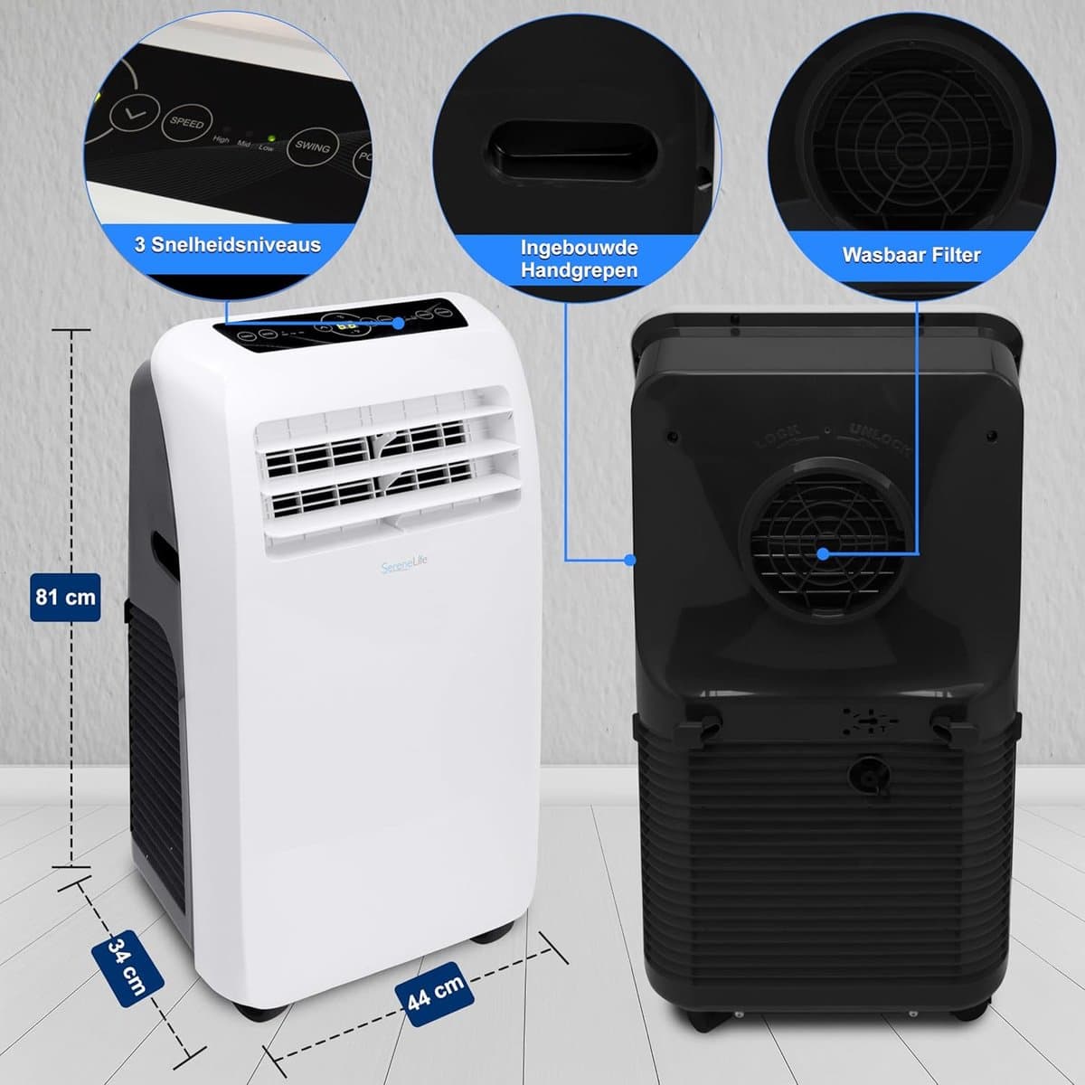 Mobiele airco draagbaar airconditioner met ontvochtiger afstandsbediening 9000 BTU thumbnail 6