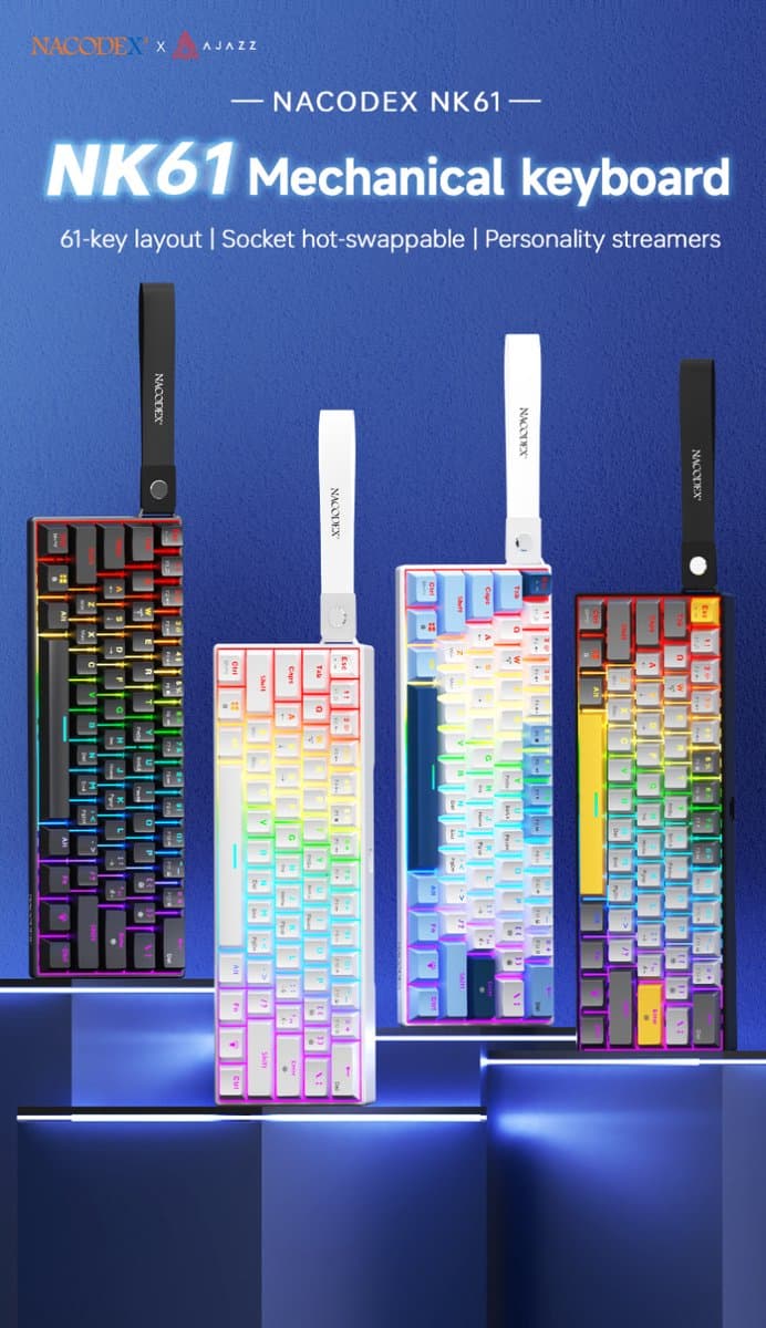 AJAZZ NK61 RGB Mechanisch Toetsenbord – 60% Gaming Keyboard – Hot Swappable – Rode Switches – 61 Toetsen – USB Bekabeld – Wit thumbnail 8