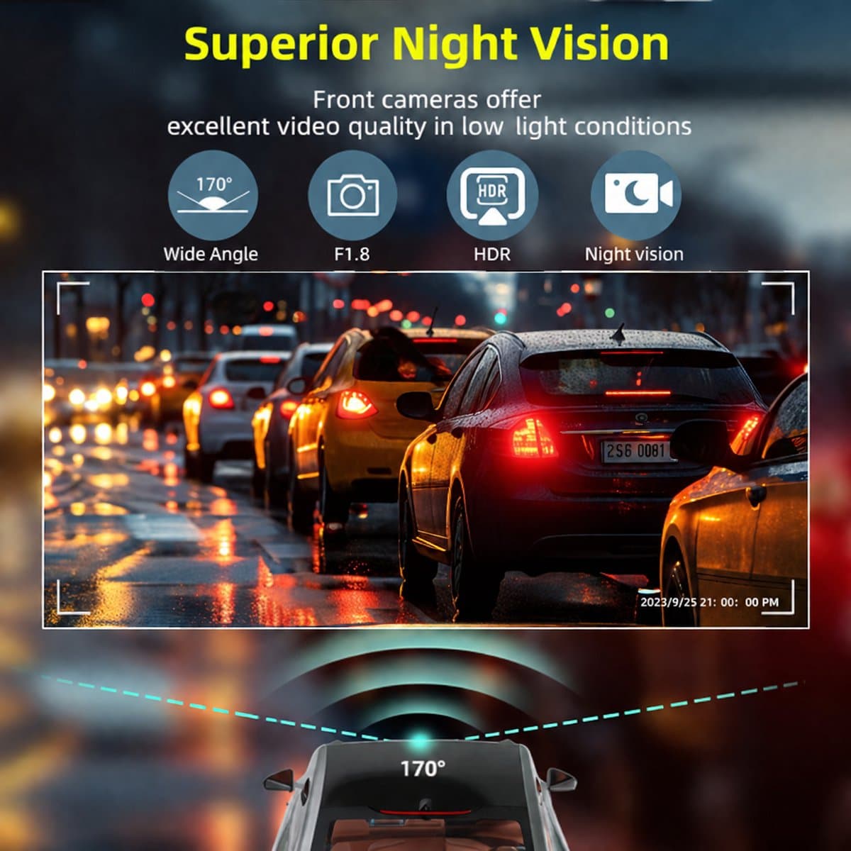 Namajunas – Dashcam voor auto voor en achter – 4K+1080P, WiFi, HDR nachtzicht -24-uurs bewaking– Dashcam voor auto full hd gps– G sensor, 170° groothoek, loop-opname, parkeerstand thumbnail 3