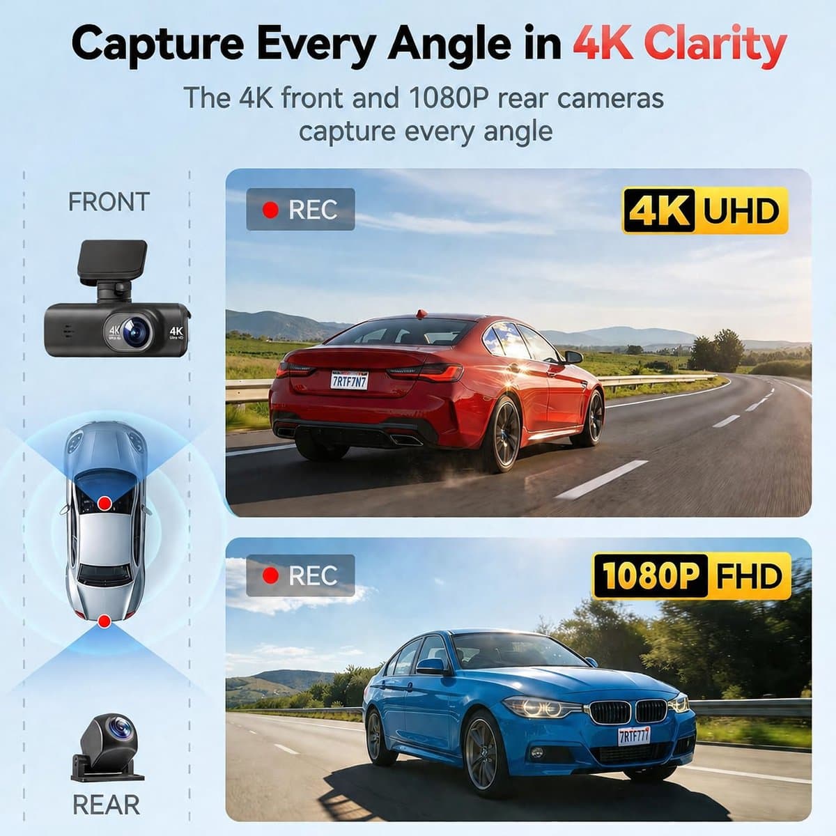 Namajunas – Dashcam voor auto voor en achter – 4K+1080P, WiFi, HDR nachtzicht -24-uurs bewaking– Dashcam voor auto full hd gps– G sensor, 170° groothoek, loop-opname, parkeerstand thumbnail 2