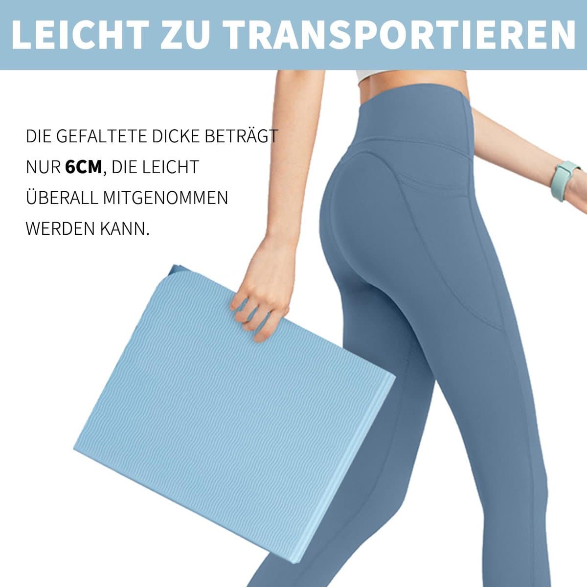 SnelShoppen - Opvouwbare Yogamat Antislip Draagbaar Fitnessmat 183x61x0.6 cm Blauw - Lichtgewicht Gymnastiekmat voor Pilates, Sport en Reizen thumbnail 4