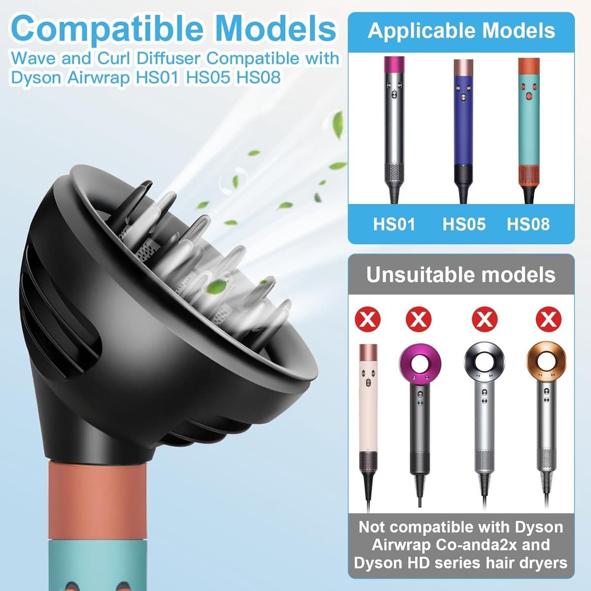 SnelShoppen - Diffuser opzetstukken voor haardroger, golven en krullen diffuser voor Dyson Airwrap HS05 HS01 HS08, omvormbaar stylingaccessoire voor t thumbnail 7