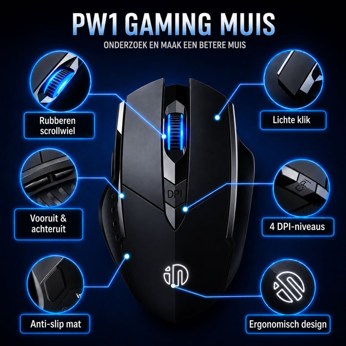 Garpex® Draadloze Computermuis – Ergonomische Draadloze Muis met Bluetooth & USB Ontvanger – Oplaadbare Wireless Mouse – 3 Apparaten Tegelijk – Stil Klikken – 7 Knoppen – 800/1200/1600 DPI – Zwart thumbnail 8