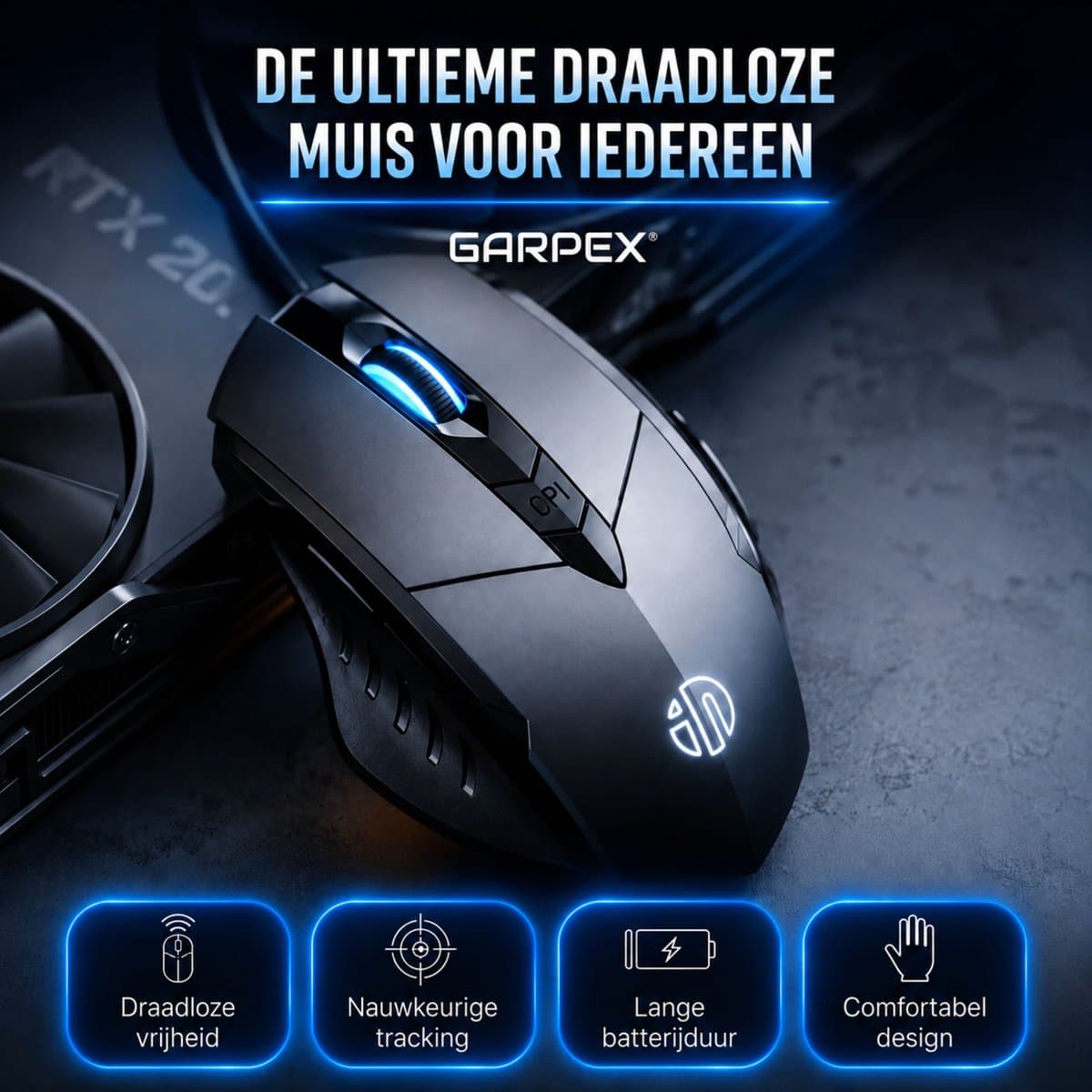 Garpex® Draadloze Computermuis – Ergonomische Draadloze Muis met Bluetooth & USB Ontvanger – Oplaadbare Wireless Mouse – 3 Apparaten Tegelijk – Stil Klikken – 7 Knoppen – 800/1200/1600 DPI – Zwart thumbnail 4