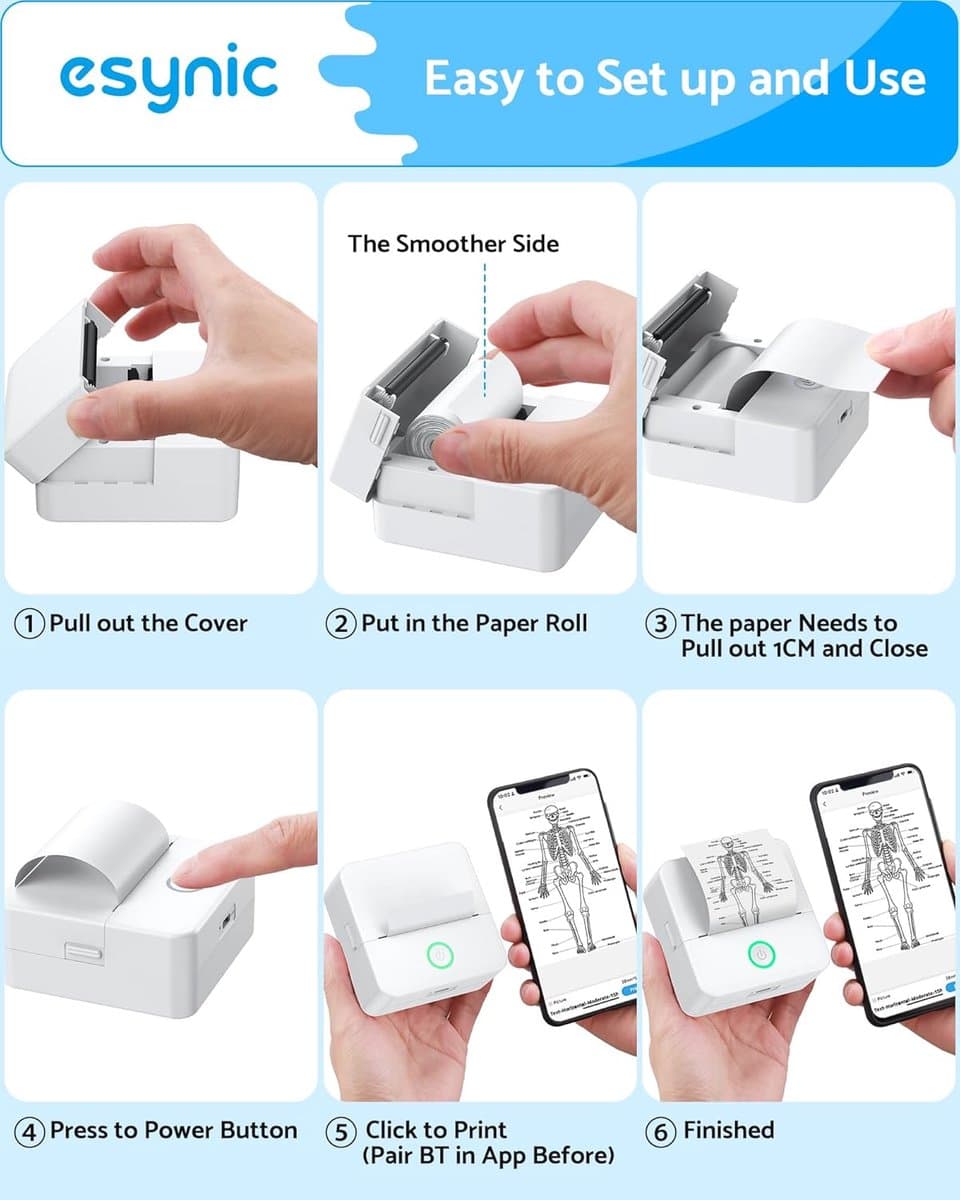 Mini printer voor mobiel – Bluetooth stickerprinter – Draagbare thermische printer zonder inkt – Voor foto’s, notities & labels – Inclusief zelfklevend papier thumbnail 3