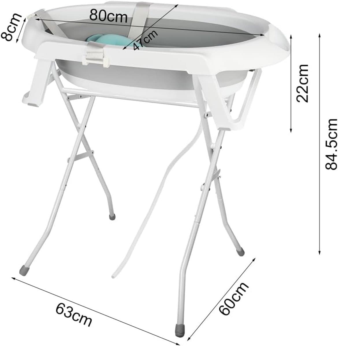 Babybadkuip met frame - Opvouwbaar badje - Veilig badderen - Temperatuurindicator - 82 cm - Grijs thumbnail 7