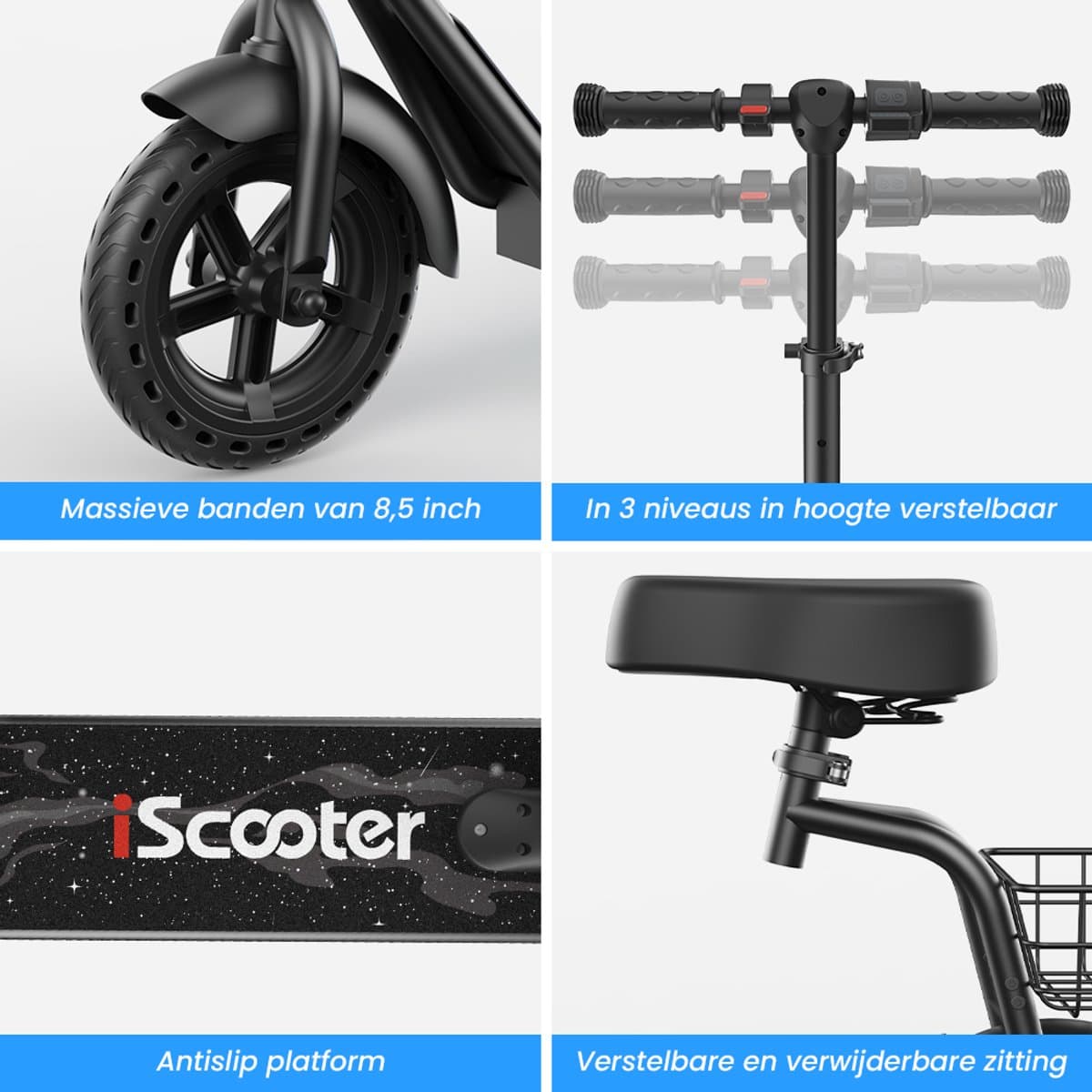 iScooter iK7 Elektrische Step Kinderen - 2‑in‑1 - 8 tot 14 jaar - App - Bluetooth muziek - RGB verlichting - 250W - 10/15/20 km/u - Bereik 15 km - 8,5" Wielen - Zwart thumbnail 7