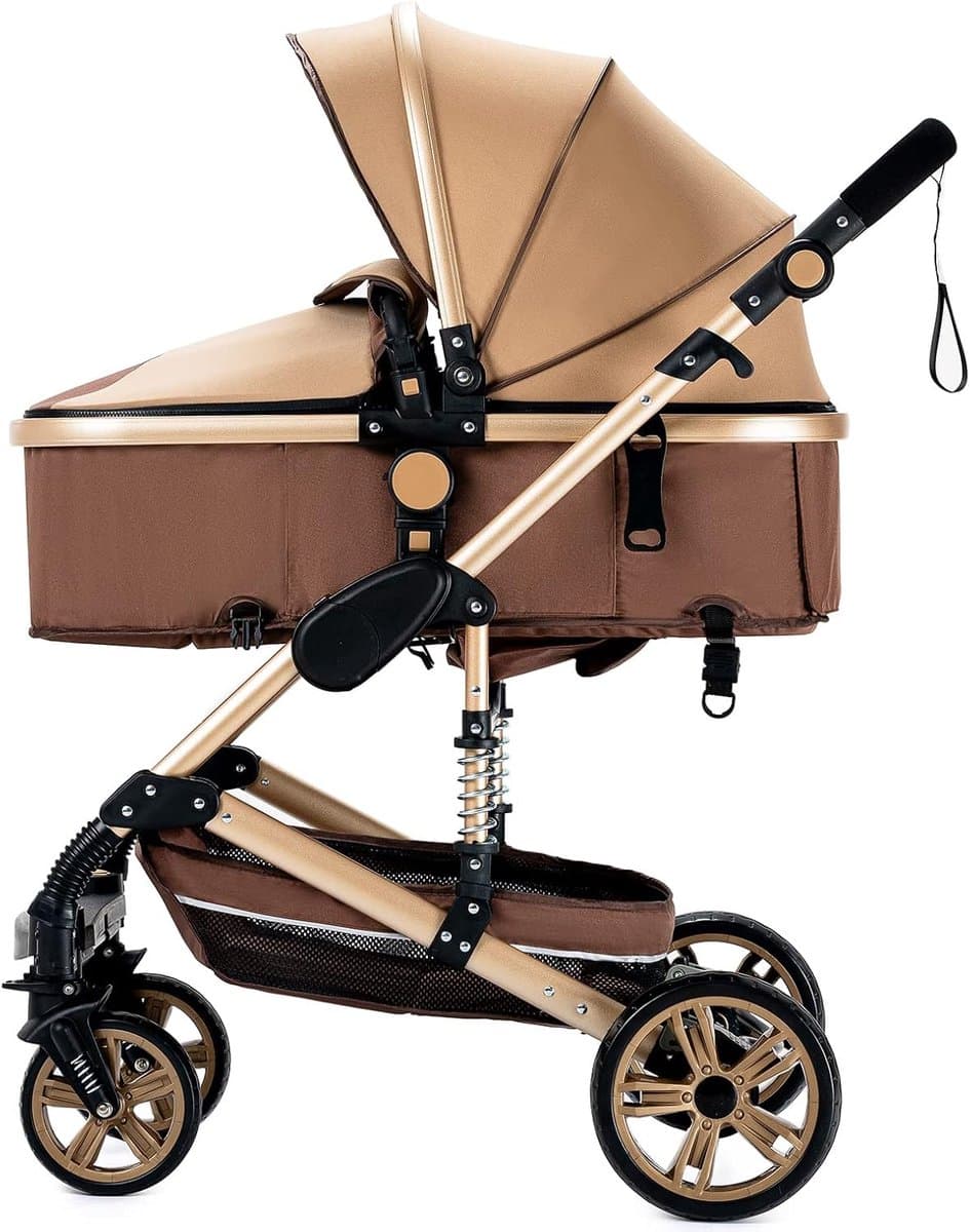 Luxe 3-in-1 Kinderwagen - Wandelwagen - Autostoeltje - Buggy - Inklapbaar - Khaki/Bruin - 0-36 Maanden thumbnail 4