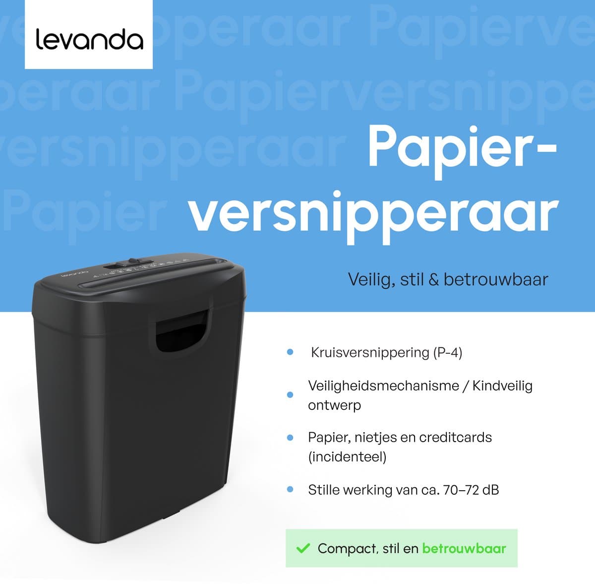 Papierversnipperaar - 10L - 6 A4 vellen - Zwart - Levanda thumbnail 6