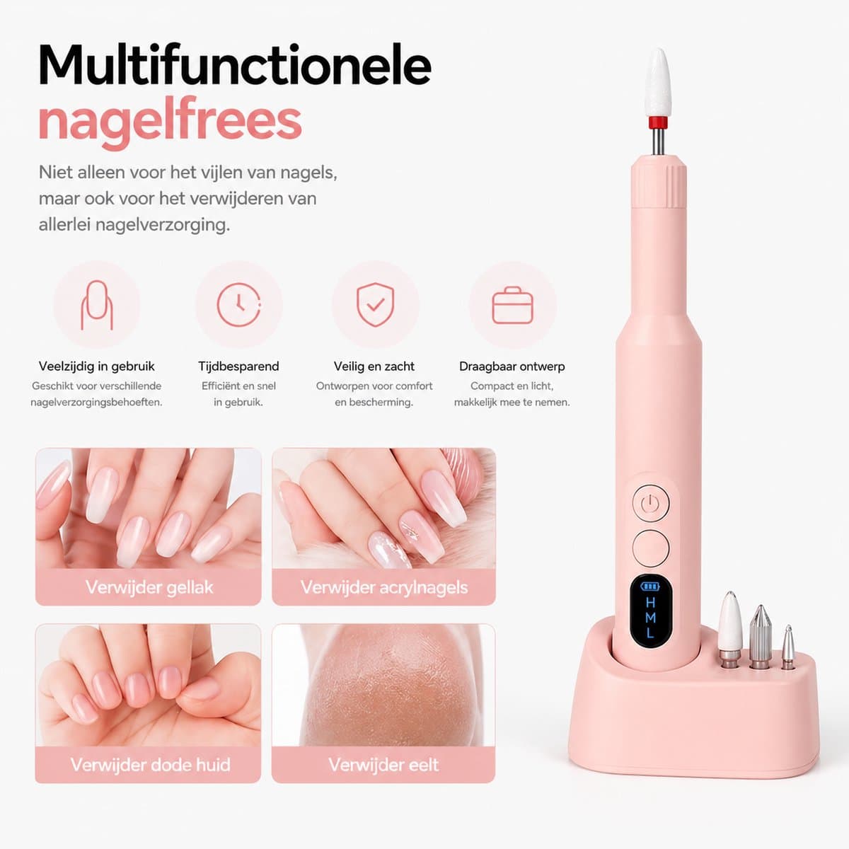 BOTC Elektrische Nagelvijl met Oplaadstation - Nagelfrees - Draadloos en Oplaadbaar - Nagelvijl - Manicure & Pedicure set - Roze thumbnail 2