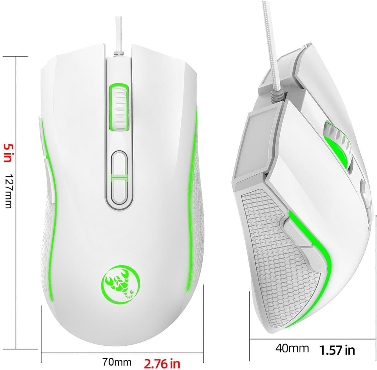 HXSJ A869 Bedrade Gaming Muis – 3200 DPI – RGB Verlichting – Ergonomisch – Programmeerbare DPI – USB Gaming Mouse – Wit thumbnail 2