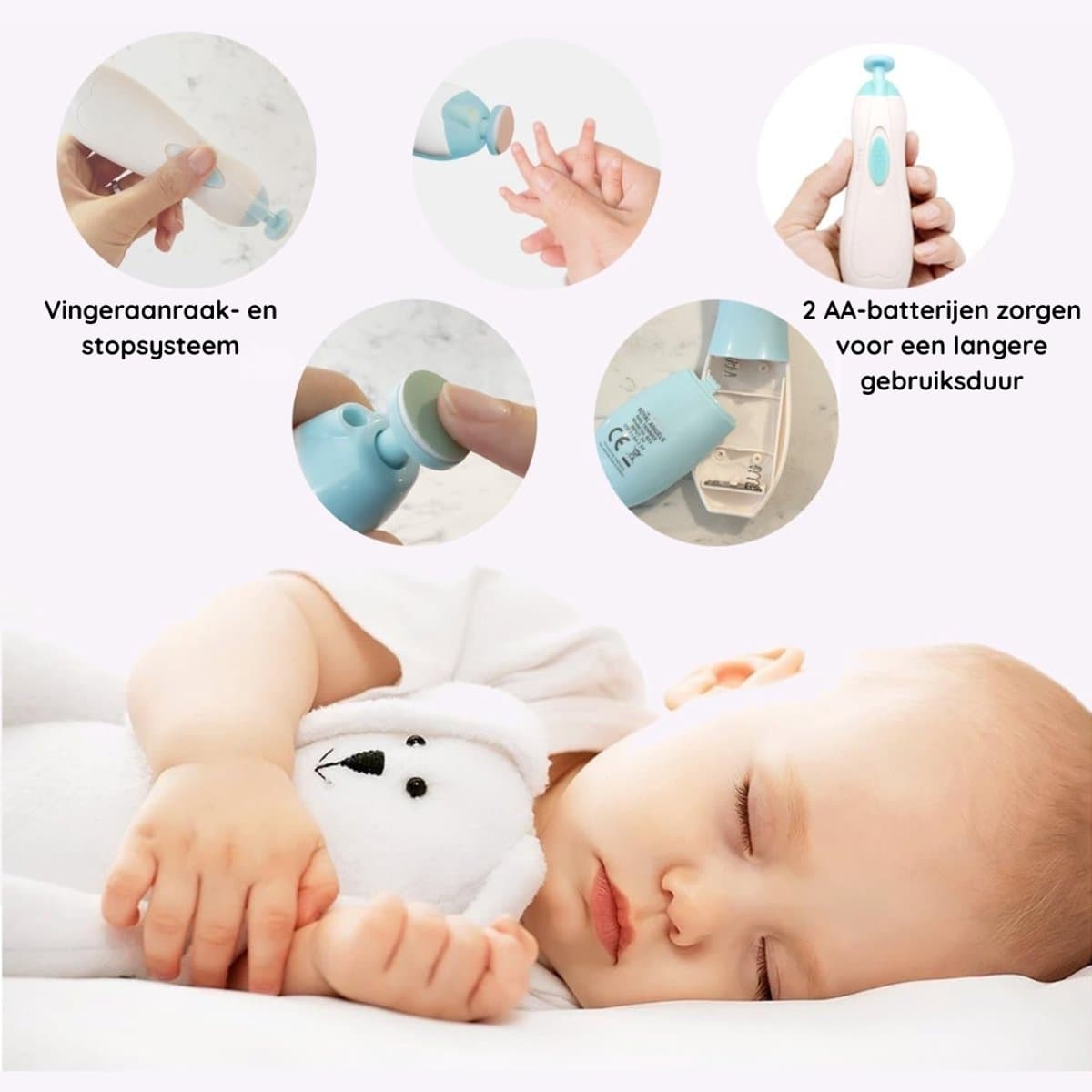 Elektrische nagelknipper voor baby's - 6-in-1 nagelset - met LED-lampje - veilig voor pasgeborenen baby's thumbnail 4