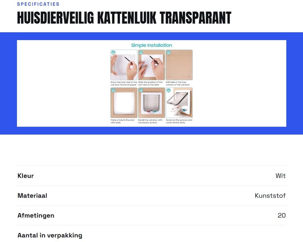 Dailygoods- Kattenluik met microchip - Duurzaam kunststof - 2-wegs huisdierluik - Eenvoudige installatie - Veiligheid tegen ongewenste dieren - Compact ontwerp thumbnail 5