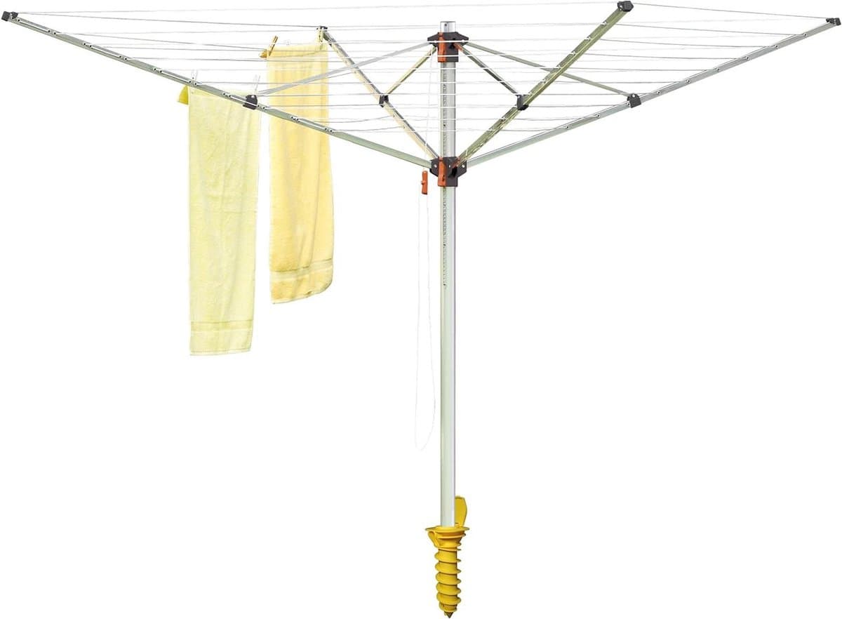 Droogmolen Comfort Plus - Waslijn molen - Kleding Drogen - Inclusief grondboor - 52 meter lijn - Zilverkleurig