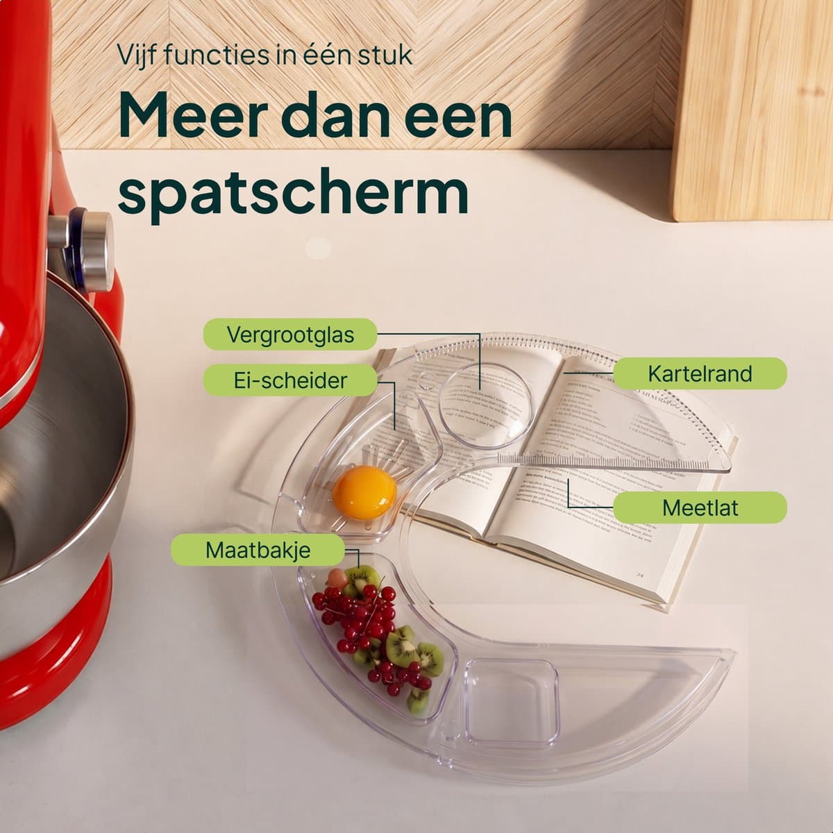 Vivid Green 1500W Keukenmixer - 5L Mengkom - 10 Snelheden - Keukenmachine - Keukenrobot - Rood thumbnail 8