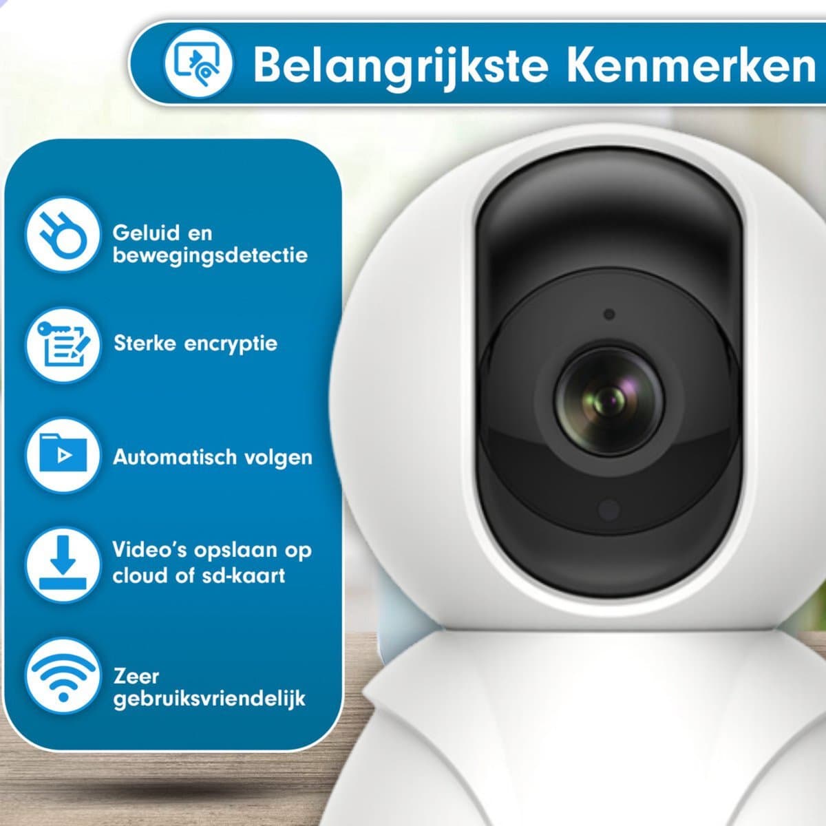 Needs!® Full HD Wifi Babyfoon met Camera WS-Q100A - En App - Camera Beveiliging – Wifi Camera – Camerabewaking - 1080p – Baby Monitor – 2.4GHZ – Wit thumbnail 3