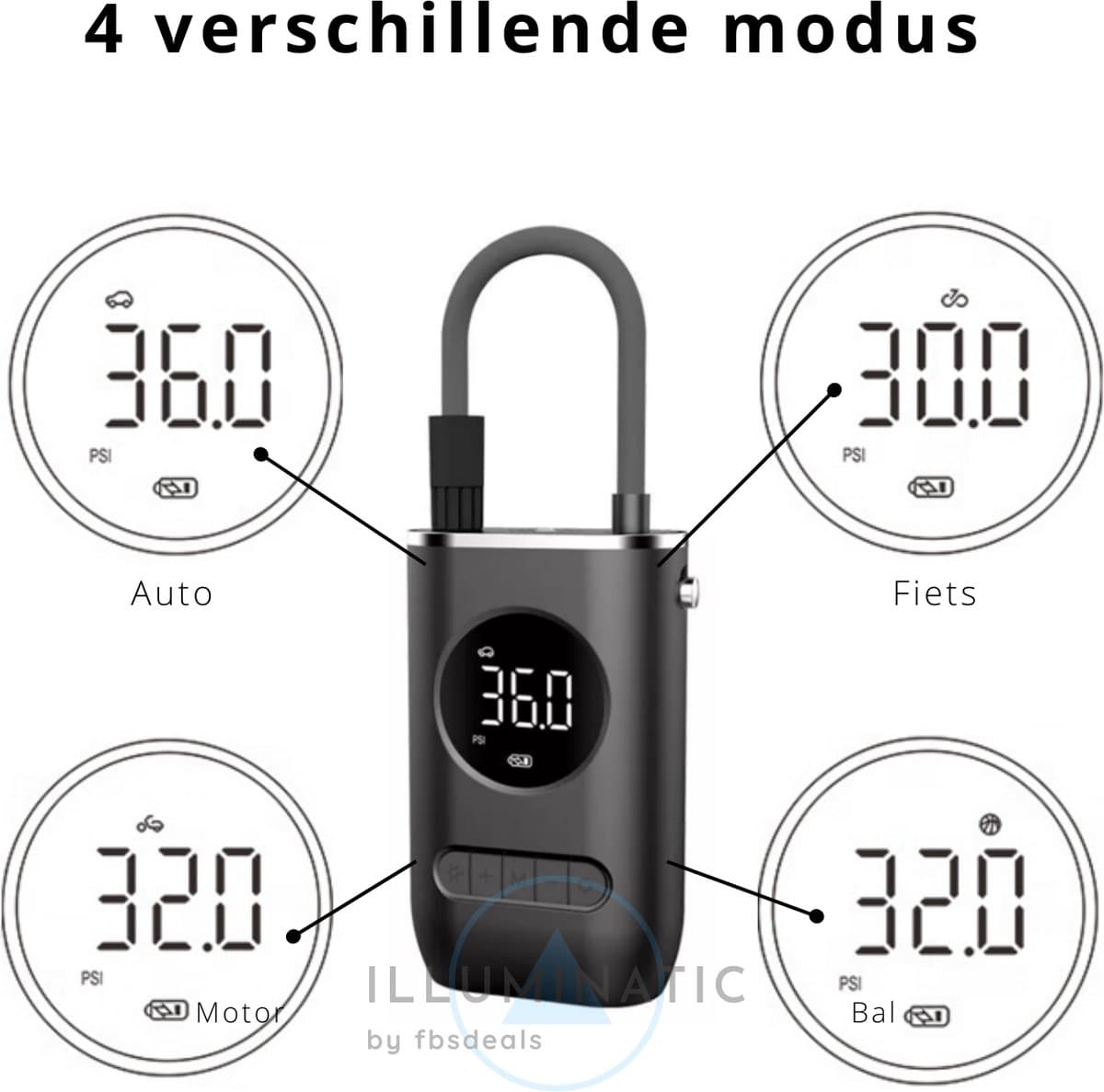 Draagbare Luchtpomp - Elektrische Luchtpomp - Lucht Pomp - Fiets Pomp - Auto Luchtpomp - Elektrische Fietspomp - Bandenpomp - Compressor Bandenpomp - Compressoren - Inflator Pomp - Draadloze Luchtpomp | Illuminatic® | USB Oplaadbaar | Zwart thumbnail 3