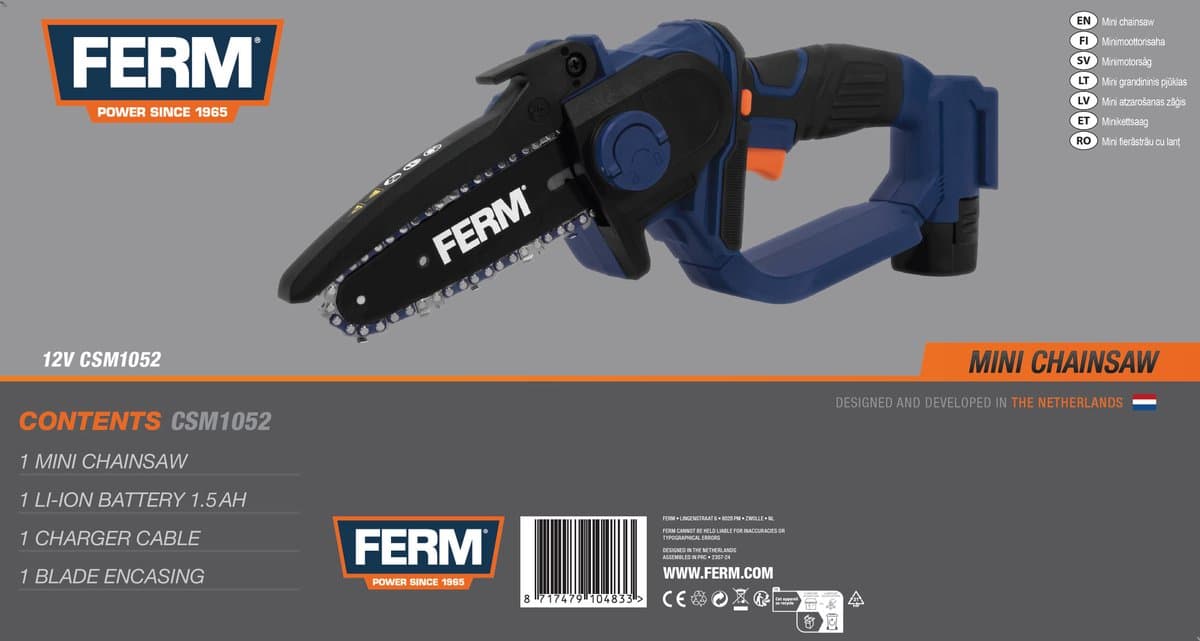 FERM - CSM1052 - Accu - kettingzaag - 12V - Mini kettingzaag - Draadloze mini kettingzaag - met 1.5Ah - accu - en - USB-C laadkabel thumbnail 6