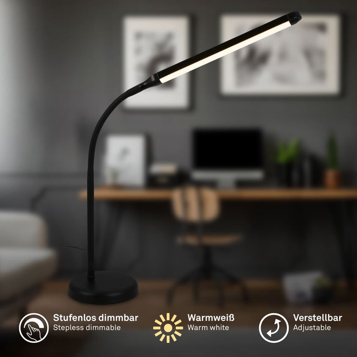 BRILONER Mura – LED Bureaulamp – tafellamp met touchbediening – dimbaar – warm wit licht – geheugenfunctie – zwart – 36.6x13x45.4 cm thumbnail 5