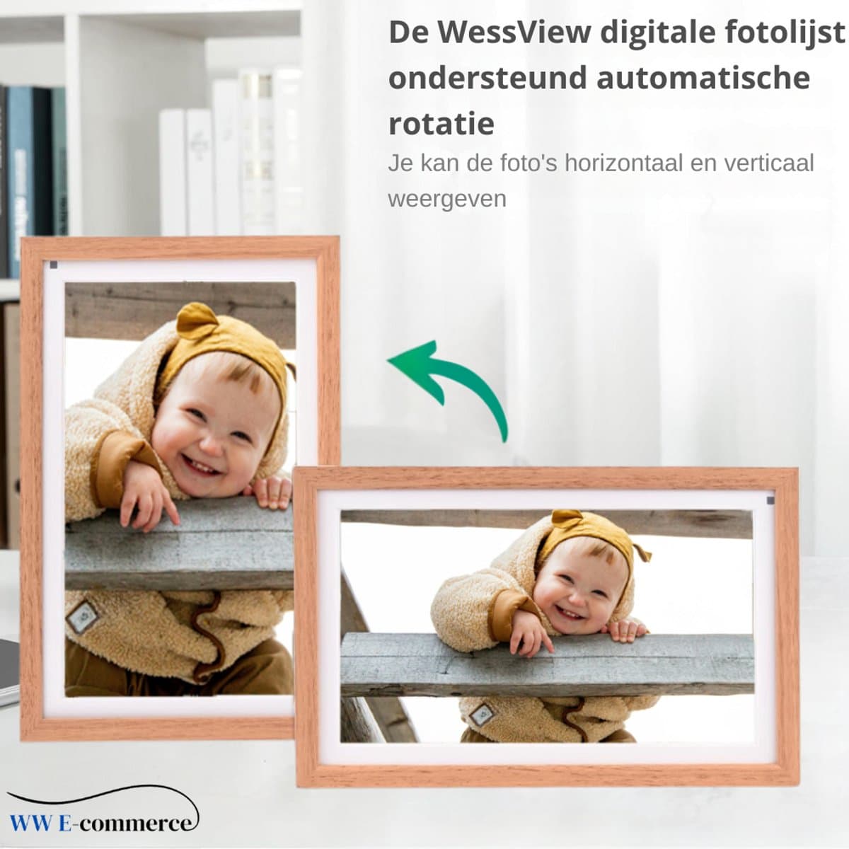 WessView Digitale Fotolijst 15.6 inch - WiFi & Frameo App - XL Ultra HD Fotokader - 32 GB Intern Geheugen - Touchscreen - Luxe Houten Frame thumbnail 3