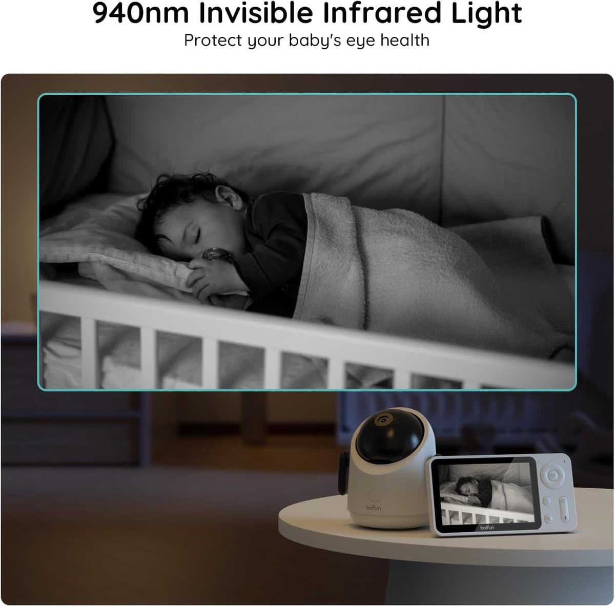 Boifun Baby 1SM - Babyfoon met Camera - 2MP & 4X Zoom - 4.3” HD WiFi Video Babyfoon met App - Nachtzicht - 2-Weg Talk thumbnail 4