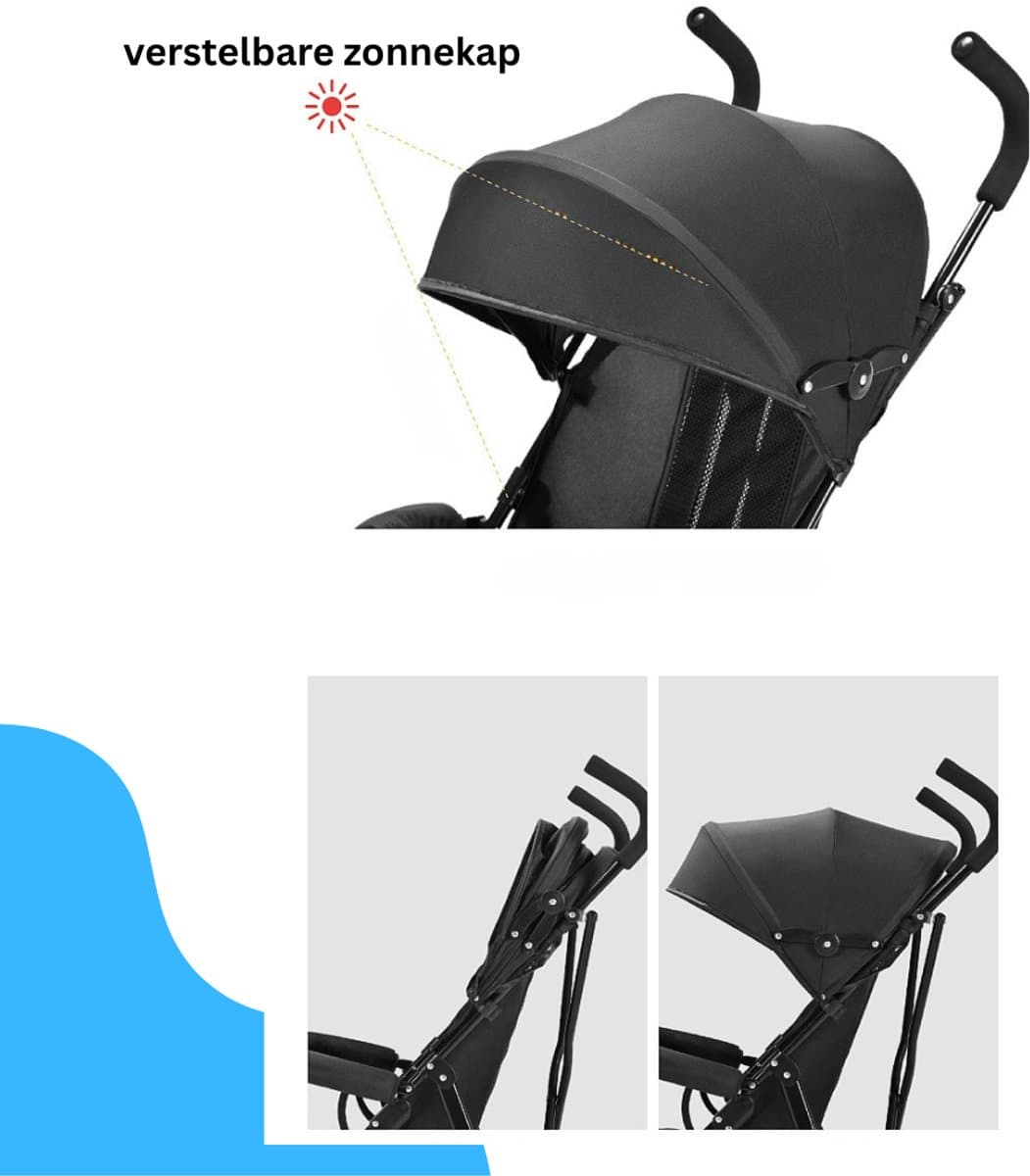 Livista Lichtgewicht Kinderwagen Buggy – Verstelbare Rugleuning 95°-175° – Compact en Comfortabel – 6-36 Maanden – Max. 15 kg– Zwart thumbnail 6