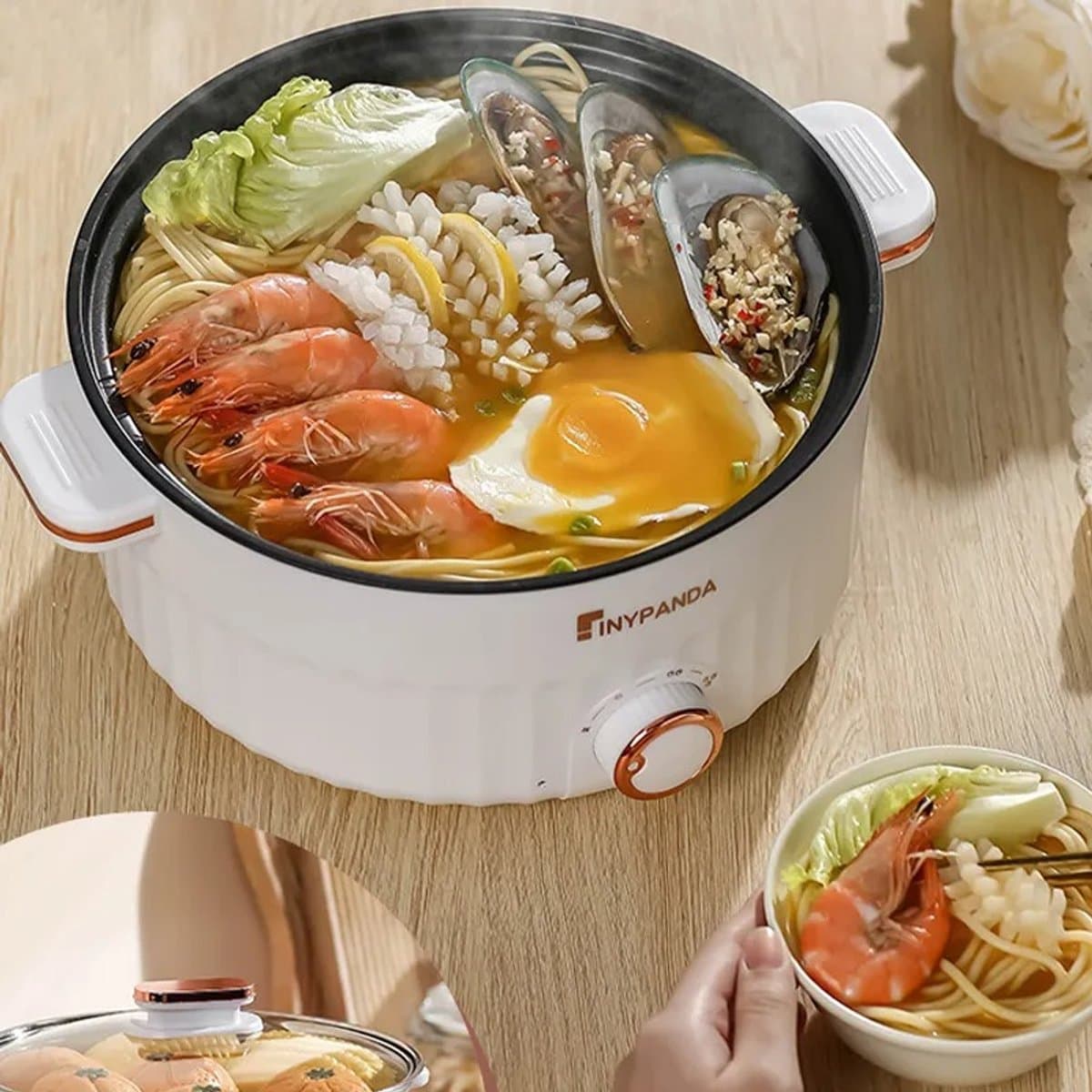 Multicooker – 3L – Hotpot – Hotpot Electrisch – Soepketel – Slowcooker – Soepmaker – Multicookers – Rijstkoker – Stoomkoker – Draagbare Elektrische Kookplaat – Mini Hot Pot Dubbellaags – Antiaanbak – Compact Keukenapparaat voor Thuis & Onderweg thumbnail 2