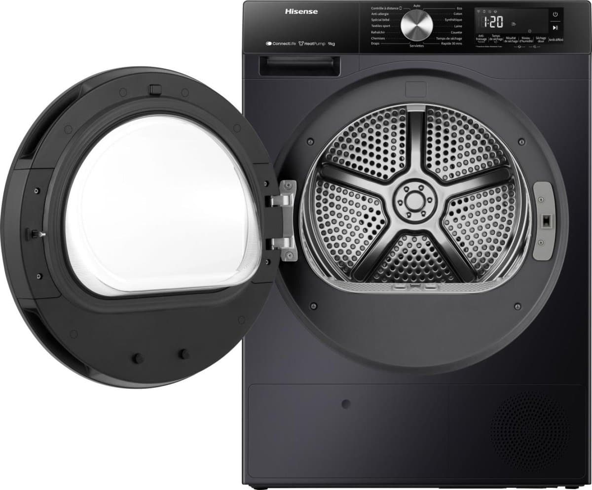 Hisense DH3S902BBCC - Condensdroger - 9 kg - Vrijstaand - Voorbelading - Warmtepomp - Zwart - Draaiknop - TouchControl - 63 dB(A) - Ion Refresh - Allergy Care - Auto Dry thumbnail 6