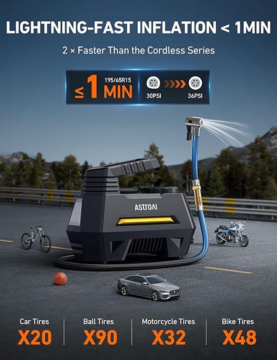 Auto Luchtpomp 12V – Elektrische Luchtcompressor 100 PSI – Met Digitaal LCD Scherm & Auto Stop – Voor Auto, Fiets, Motor en Bal – Inclusief Accessoires thumbnail 7