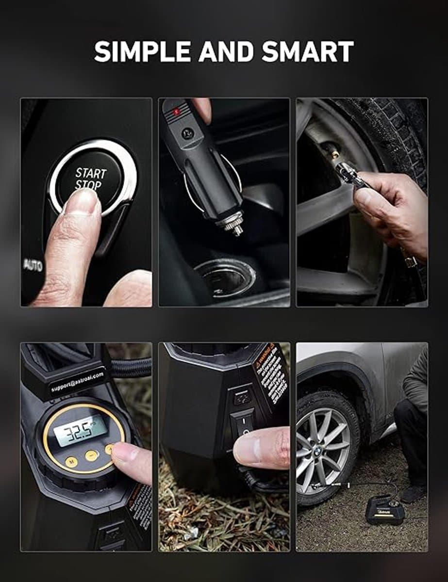 Auto Luchtpomp 12V – Elektrische Luchtcompressor 100 PSI – Met Digitaal LCD Scherm & Auto Stop – Voor Auto, Fiets, Motor en Bal – Inclusief Accessoires thumbnail 6