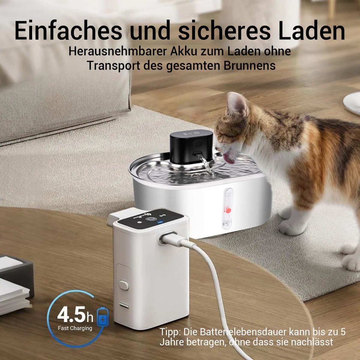 Dreamhigh® Draadloze Drinkfontein - Kattenfontein - 3.5L - RVS - Met Sensor en Accu - Fluisterstil - 2 Wasserfluss Modi - Waterfontein voor Katten en Honden thumbnail 5