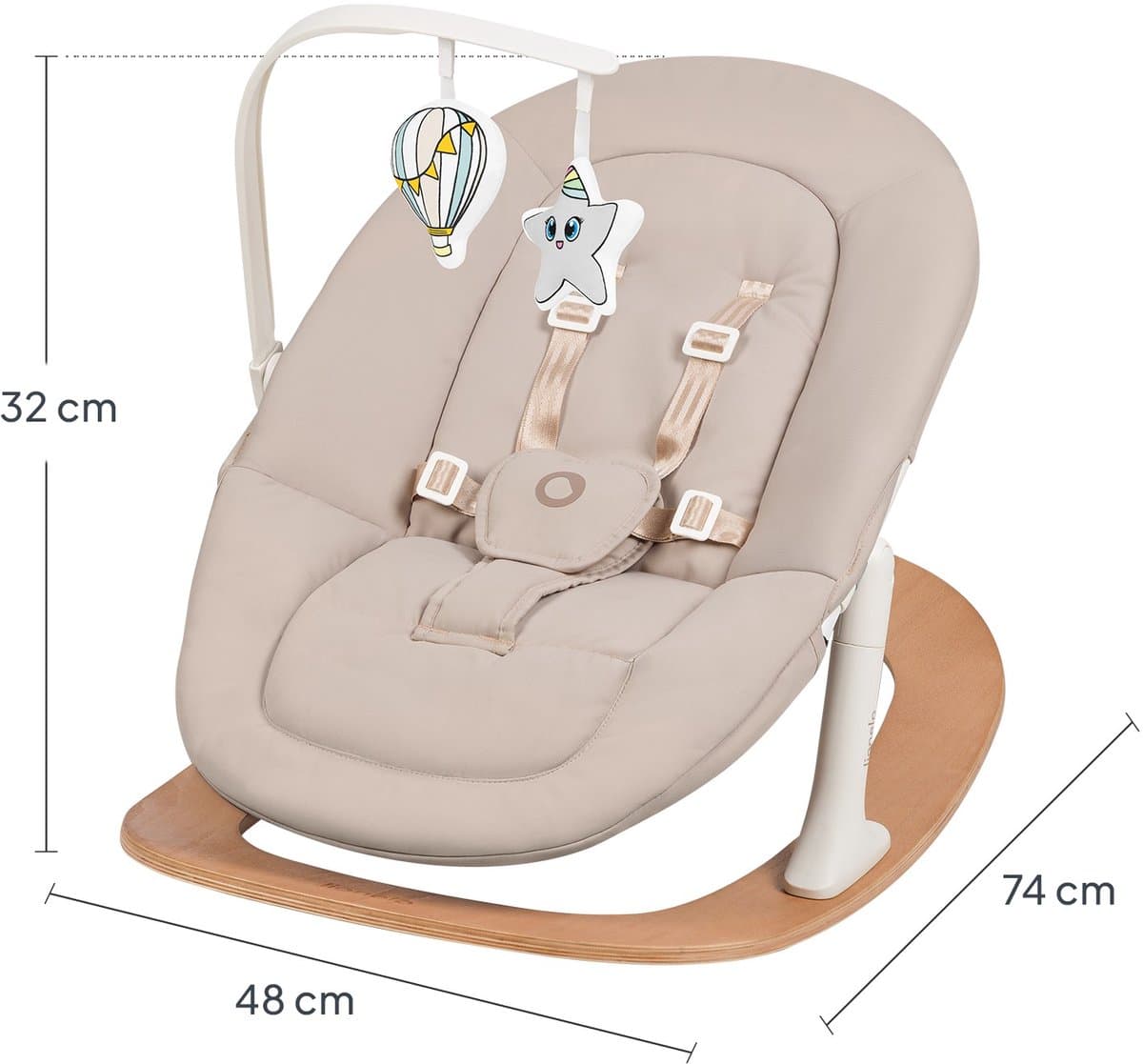 Lionelo Celia Rocker - Wipstoel Baby - Houten - 2 rugstanden - 5-puntsgordel - Speelboog met 2 speeltjes - Wood - Bouncer / Swing thumbnail 5