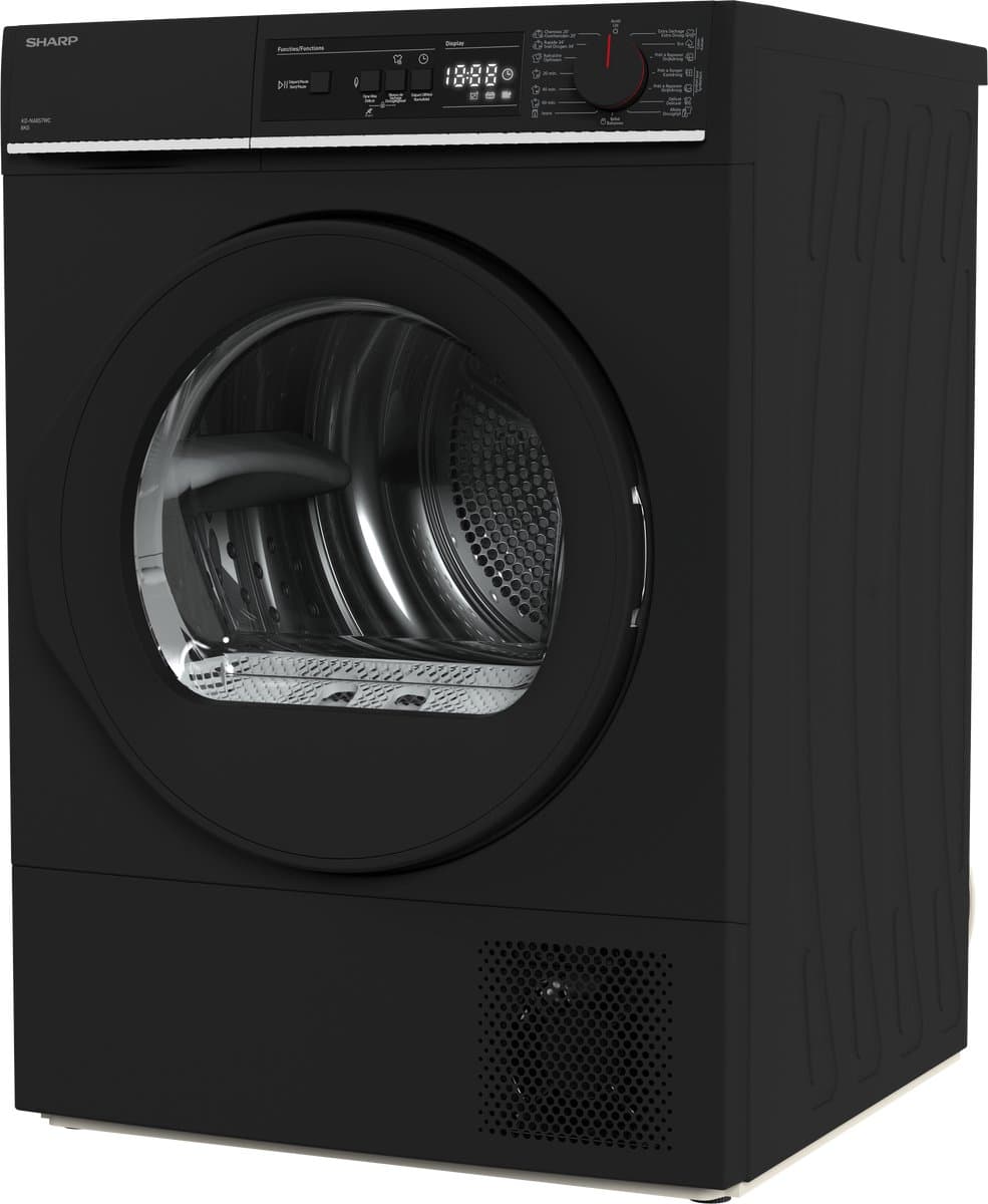 Sharp KDNA8S6BCBE - warmtepomp droger - 8 kg - energie label C - 15 programma's - LED trommelverlichting - links en rechts draaiend - mat zwart thumbnail 3