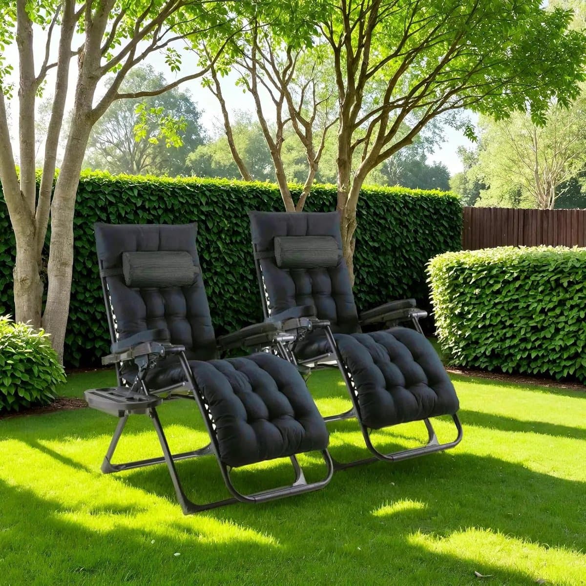 Rolu Tuinstoelen – Ligstoel Tuin – Verstelbare Tuinstoel – 160 × 69 × 80 CM - 8 CM Dik Kussen – 160 KG Draagvermogen – Ademend - Zwart thumbnail 2