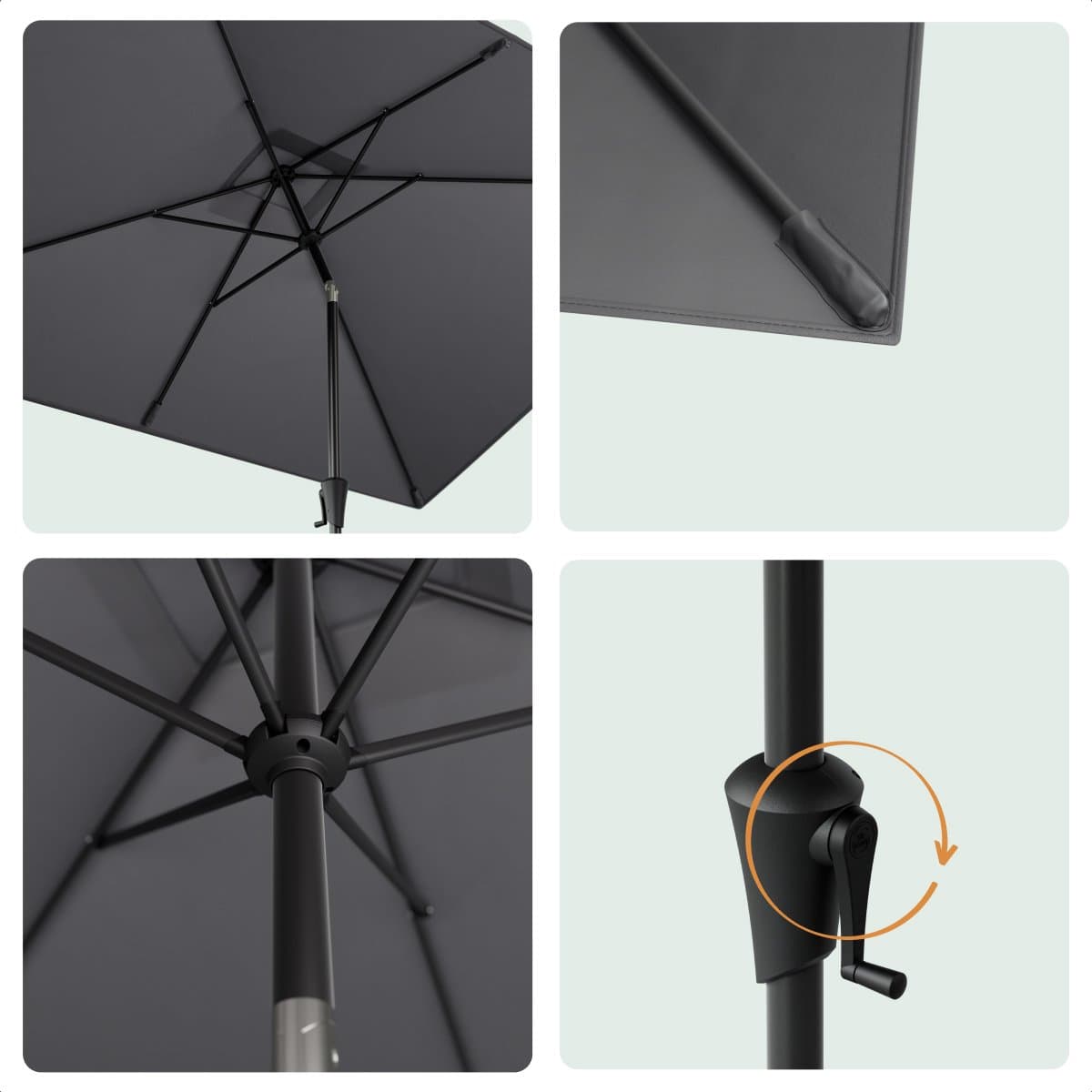 LifeGoods Parasol - Tuin - 200x300cm - 30° Kantelbaar - Waterdicht - UPF50+ - Donkergrijs thumbnail 6