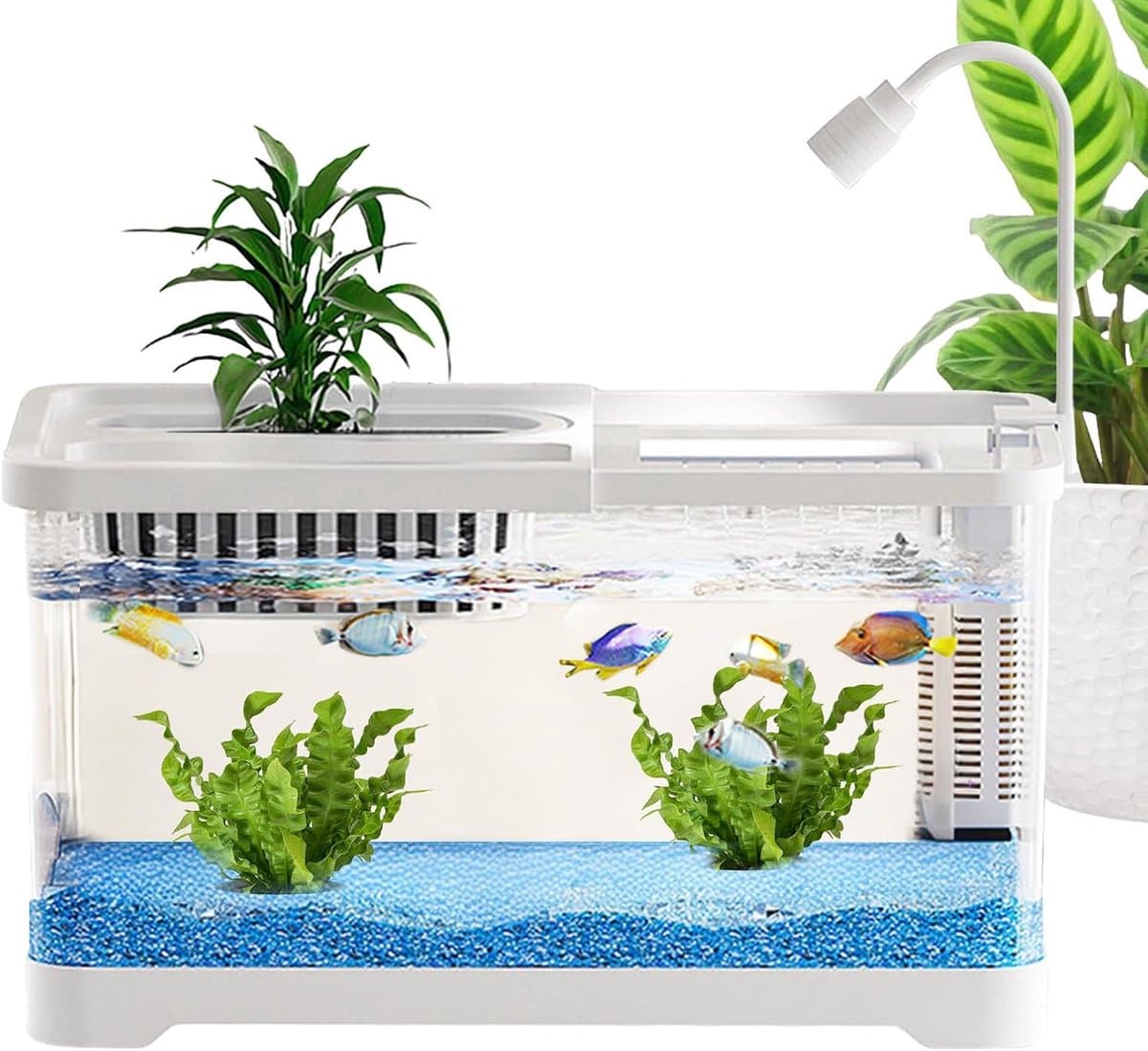 Aquarium Complete Set - Kleine Visbak - Decoratieve Woondecoratie - Kristalhelder Zicht - 30 x 19 x 18 cm - Wit thumbnail 5