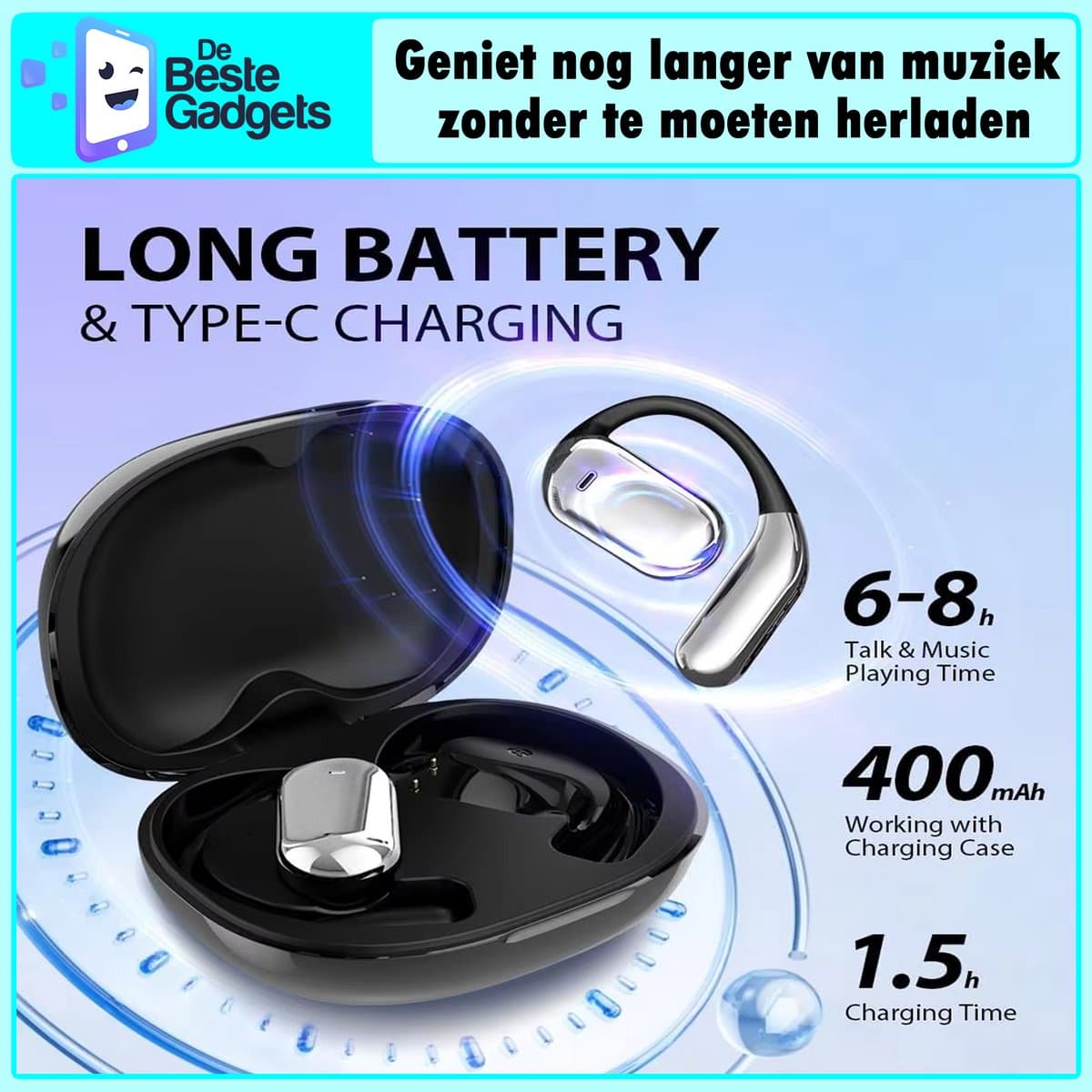 De Beste Gadgets Draadloze Oordopjes: open-ear, touchscreen case, 70 uur thumbnail 2