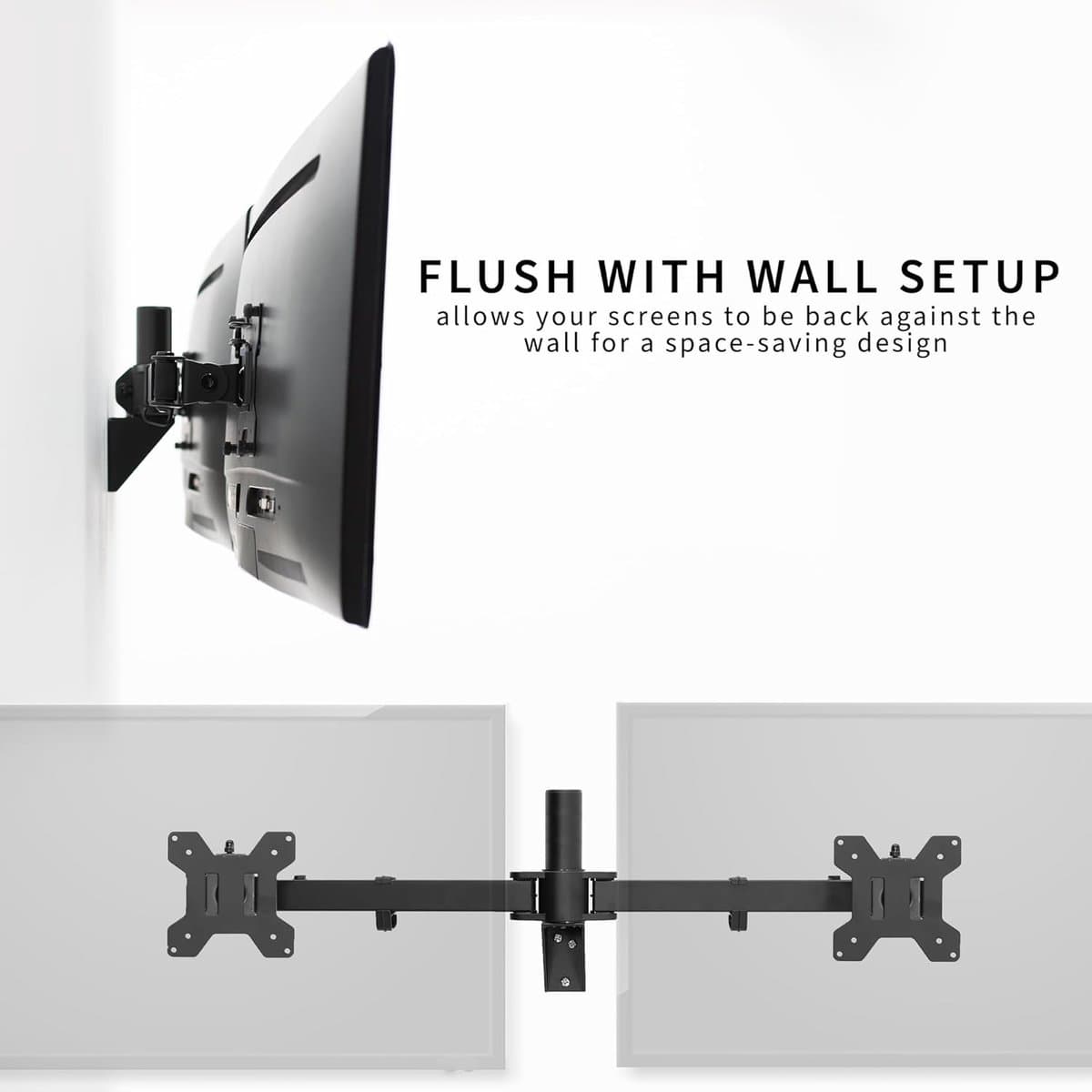 Dubbele Monitor Arm - Scherm Ophanging - Bureau Ruimte Besparen - Telescopische Arm - Tot 32 Inch - Zwart thumbnail 7