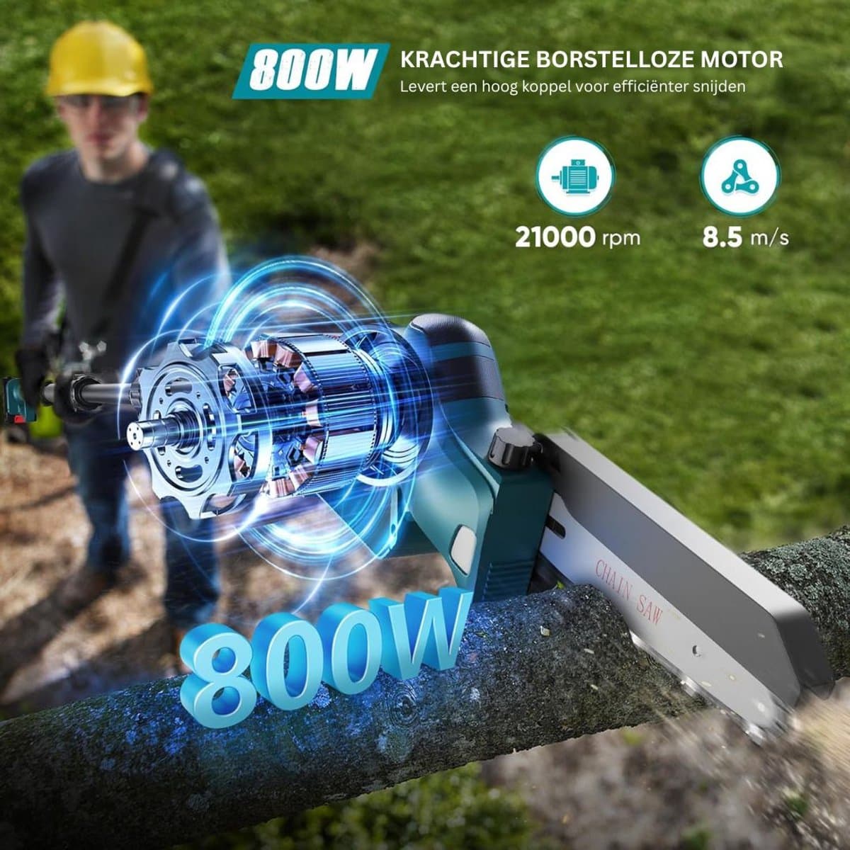 MKSS® Telescopische Snoeischaar - Mini Kettingzaag - Heggenschaar - Takkenschaar - Takkenzaag - Elektrische Snoeizaag met Accu - Blauw en Zwart thumbnail 7