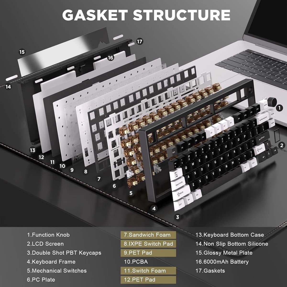 Yunzii AL80 - Zwart - Aluminium Mechanisch Draadloos Toetsenbord - 75% - Qwerty - Gaming Keyboard - RGB Lichten - Cacao Cream V2 Switch thumbnail 8
