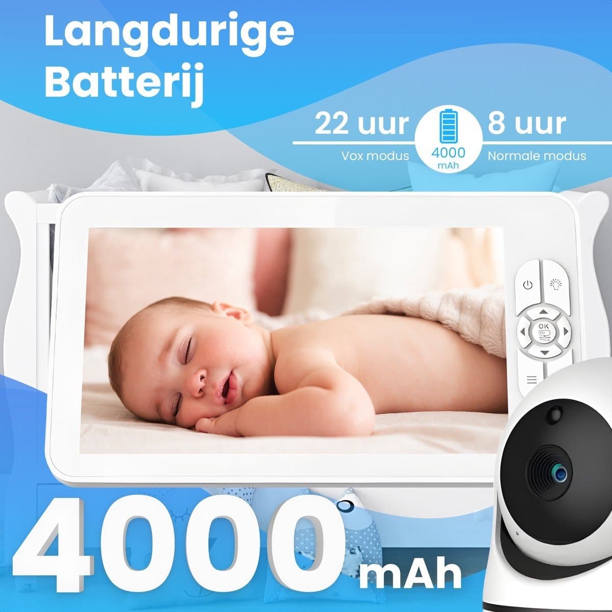 Zevio XL Elite Babyfoon met 2 Camera's en Groot 7 Inch HD Baby Monitor - met Slimme Functies - Uitbreidbaar - Baby Camera - Inclusief Flexibele Houders thumbnail 7