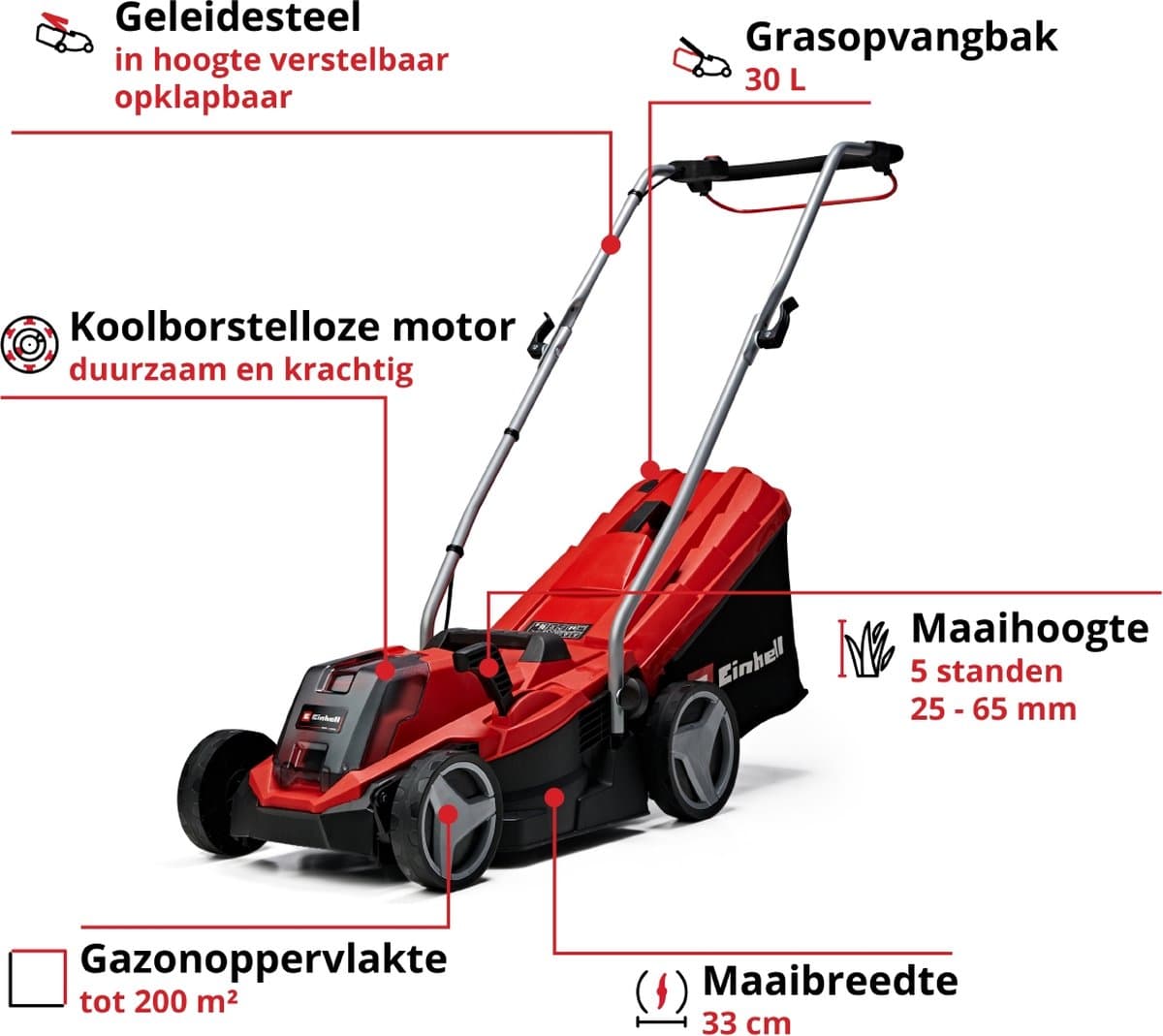Einhell GE-CM 18/33 Li Kit – 18V accu grasmaaier 33cm thumbnail 2