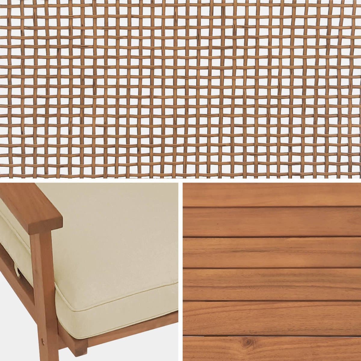 sweeek - Tuinset van hout en vierkant vlechtwerk 2-zitsbank, 2 fauteuils, 1 salontafel - bohémia thumbnail 7