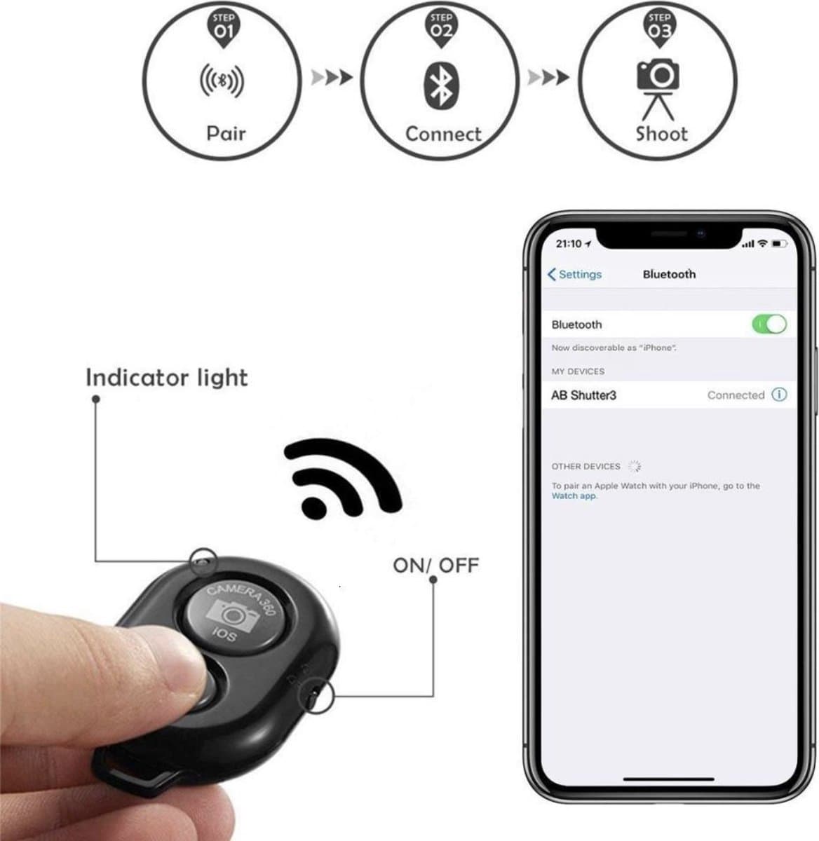 Tripod Camera Statief 2m hoog voor Fotocamera en Smartphone - Canon – Nikon - Spiegelreflexcamera + Bluetooth Remote Shutter Zwart HiCHiCO® thumbnail 2