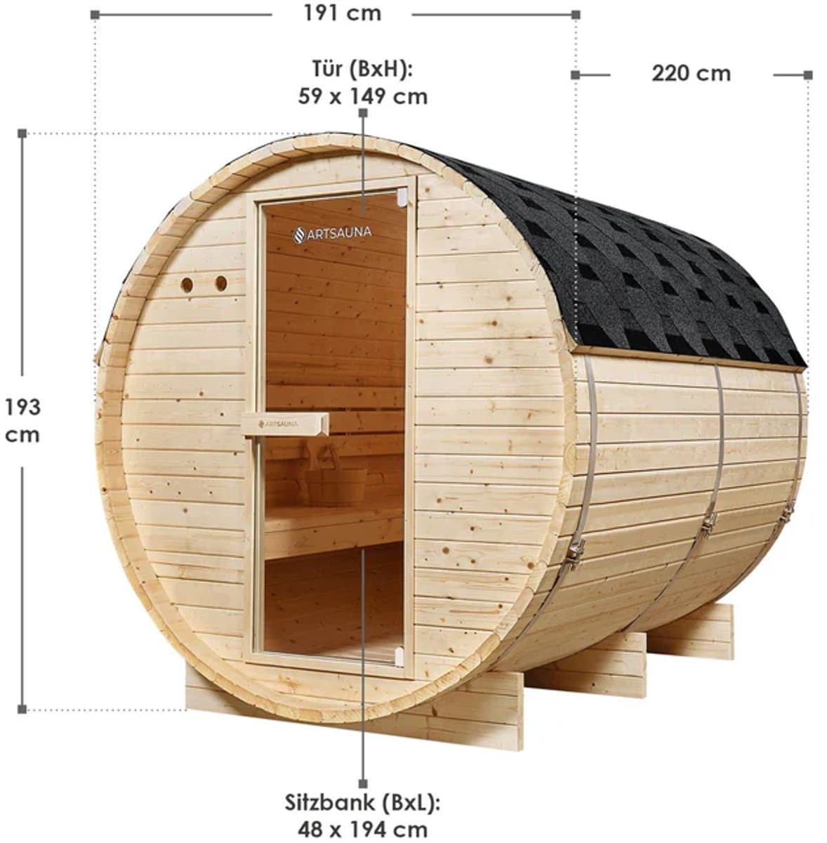 Barrelsauna Spitsbergen - Incl. saunakachel - Ø 190 cm - 3,6 - 8 kW - 2 tot 6 personen thumbnail 6