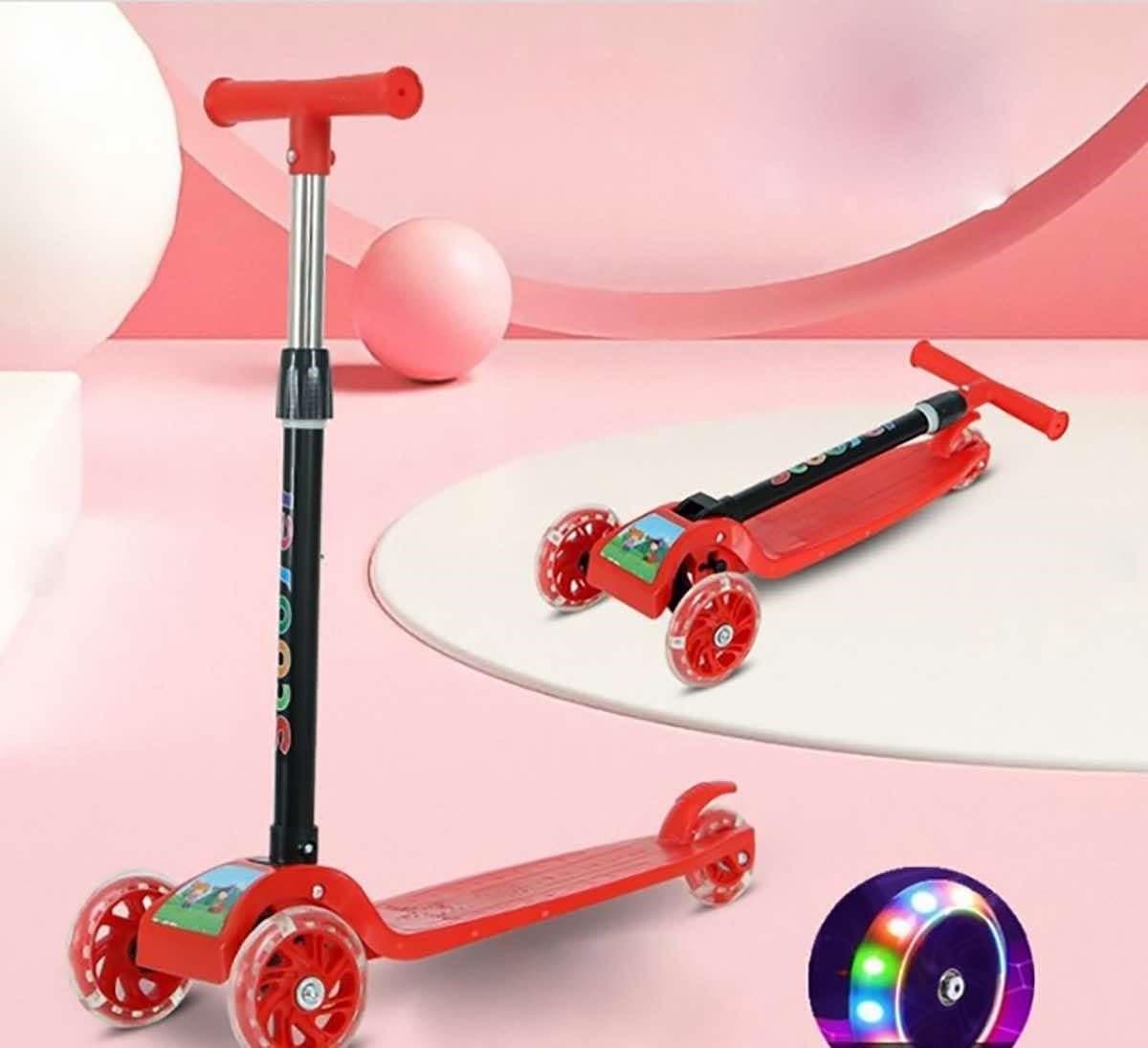 IBBO® - 3 wiel scooter - Kinderstep met in hoogte verstelbaar stuur - Opvouwbare, driewielige, gloeiende balansscooter - Jongens/Meisjes - Rood - Autoped - Scooter