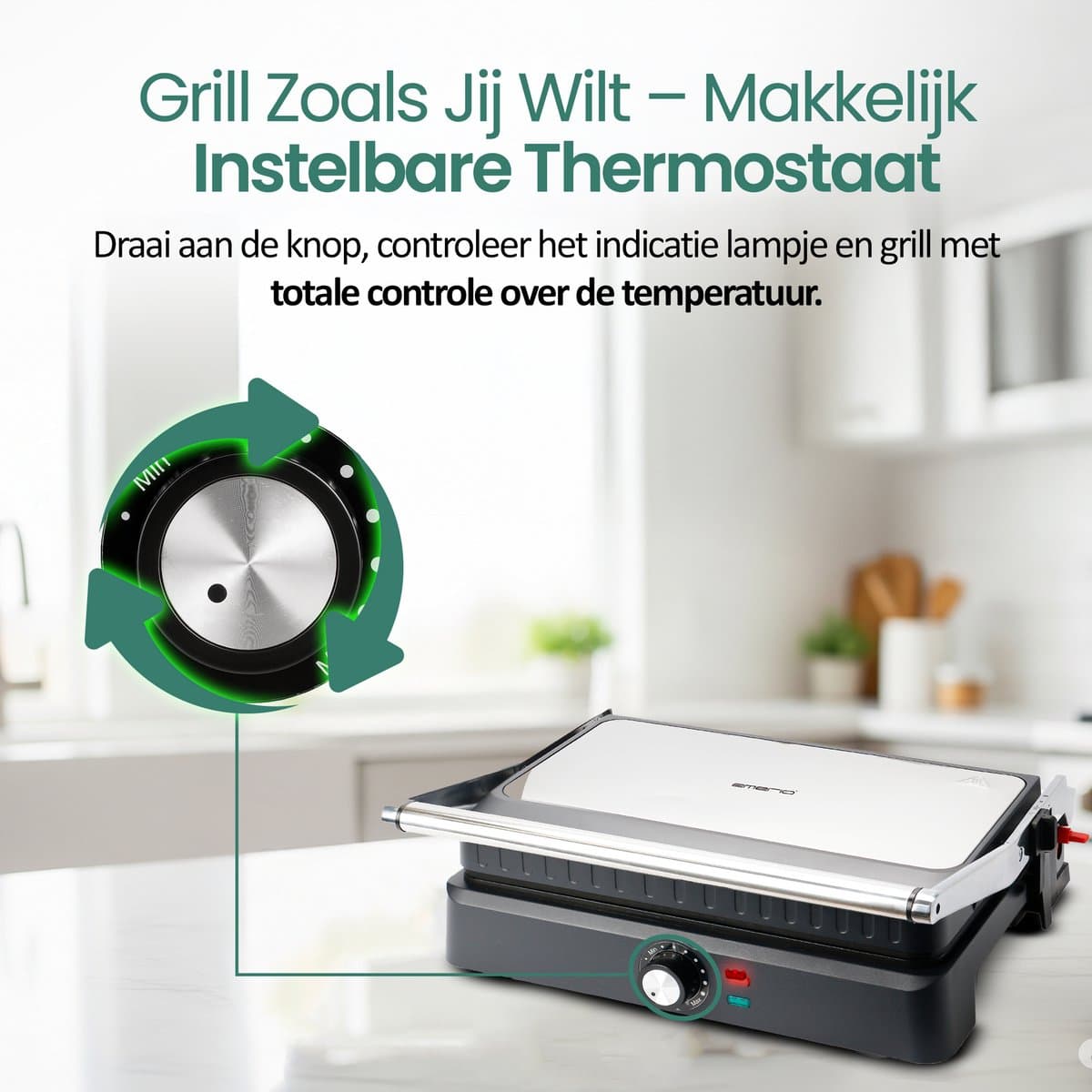 Emerio Contactgrill - Tosti Apparaat - Groot Grilloppervlak 34x24cm - Panini Grill - Tosti IJzer CG-130859 - RVS / Zwart thumbnail 4