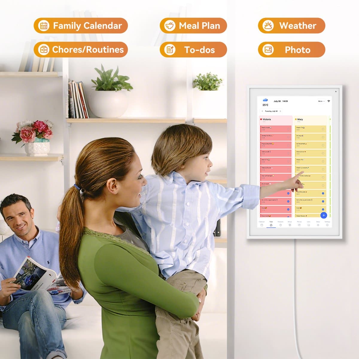 TABWEE P15 15,6" Digitale fotolijst Met Touchscreen – 1080P Full HD Slimme Gezinsplanner-Digitale Fotolijst & Takenlijst, Interactief Haarddisplay – Wand- en Bureaumontage Voor Naadloze Planning thumbnail 5